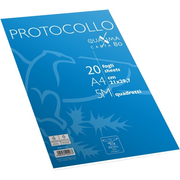 PIGNA - CONFEZIONE 20 FOGLI PROTOCOLLO A4 QUADRETTI 