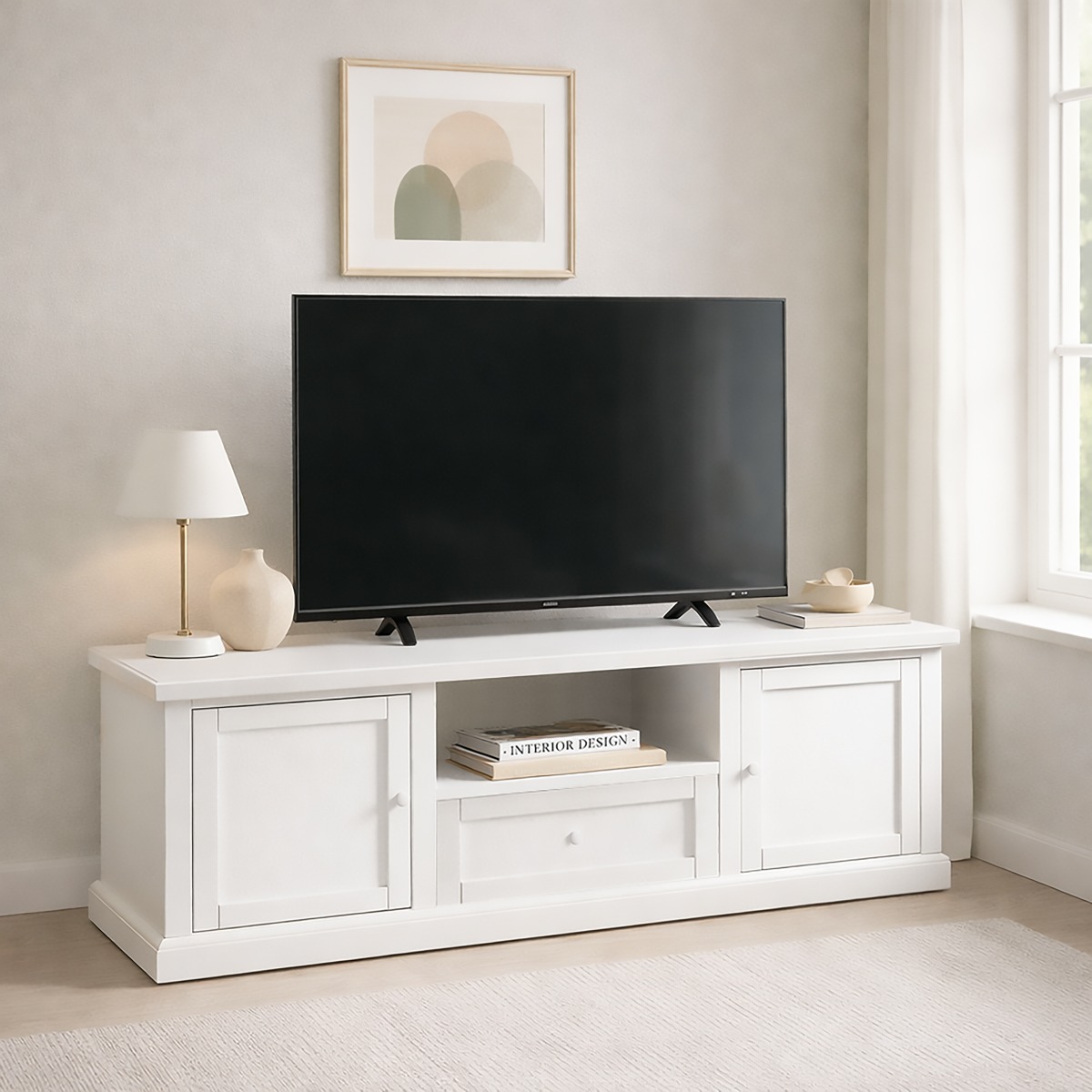 PORTA TV IN LEGNO CM 160X45 H. 56 BIANCO OPACO 
