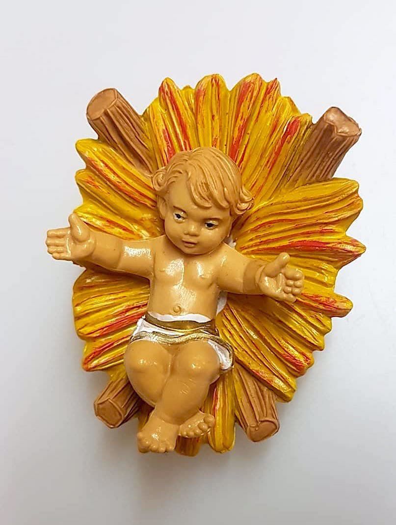 BAMBINO GESU' CON CULLA IN PVC EFFETTO LEGNO H. 10CM