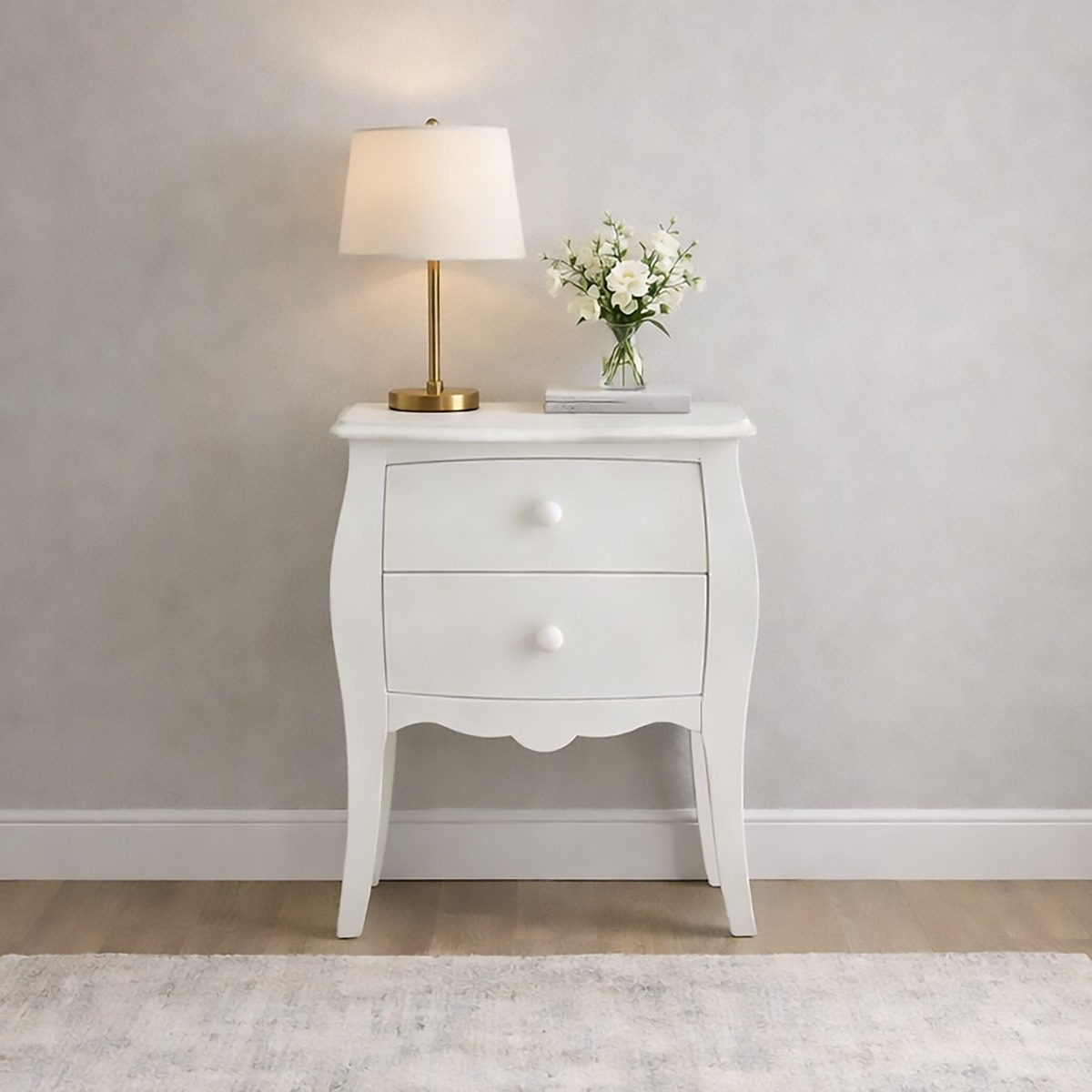 COMODINO IN LEGNO MASSELLO CM 49X26 H. 61 BIANCO OPACO 