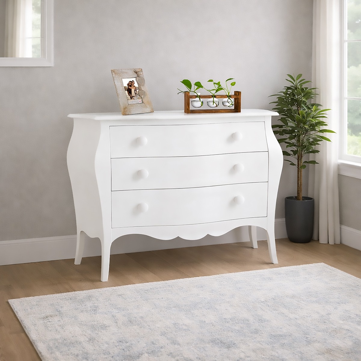 COMO' BOMBATO IN LEGNO MASSELLO CM 100X42 H. 84 BIANCO OPACO