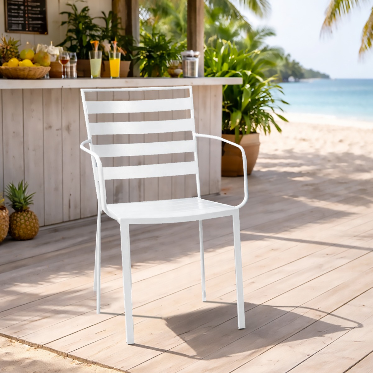 SEDIA DA ESTERNO MOD. SANTORINI EVO IN ACCIAIO BIANCO