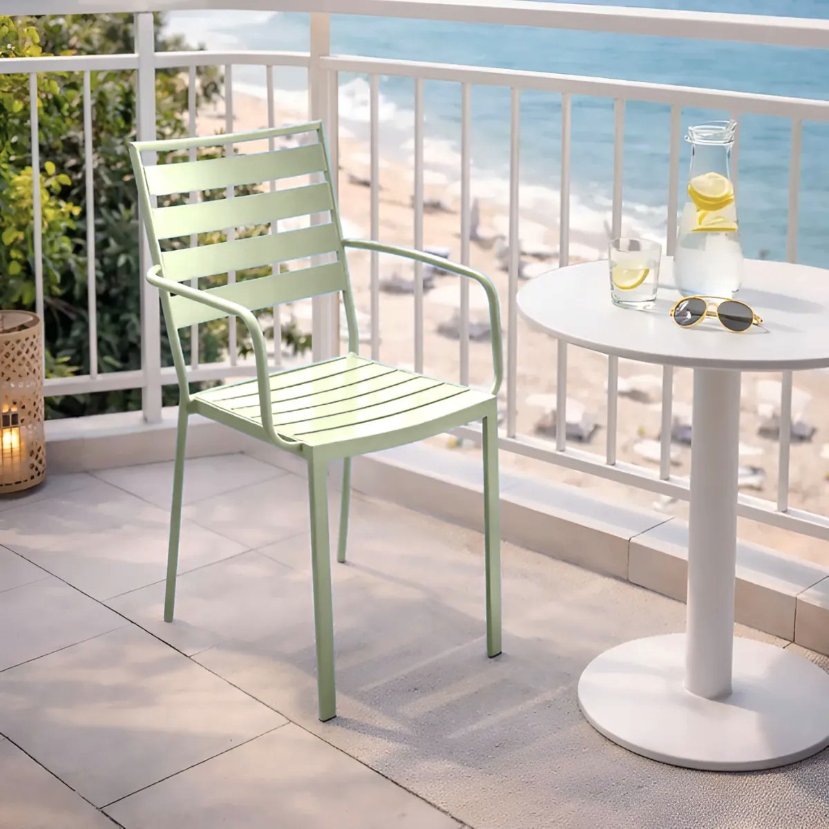 SEDIA DA ESTERNO MOD. SANTORINI EVO IN ACCIAIO VERDE MENTA