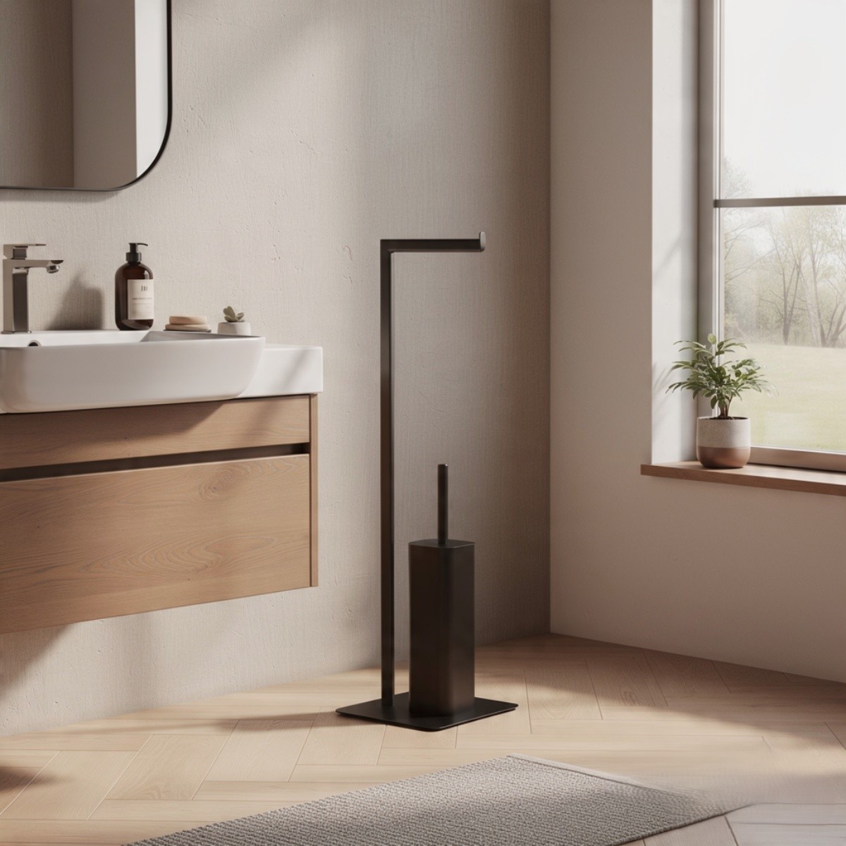 LINEA FELIX - PIANTANA PORTA ROTOLO E PORTA SCOPINO NERO MATT