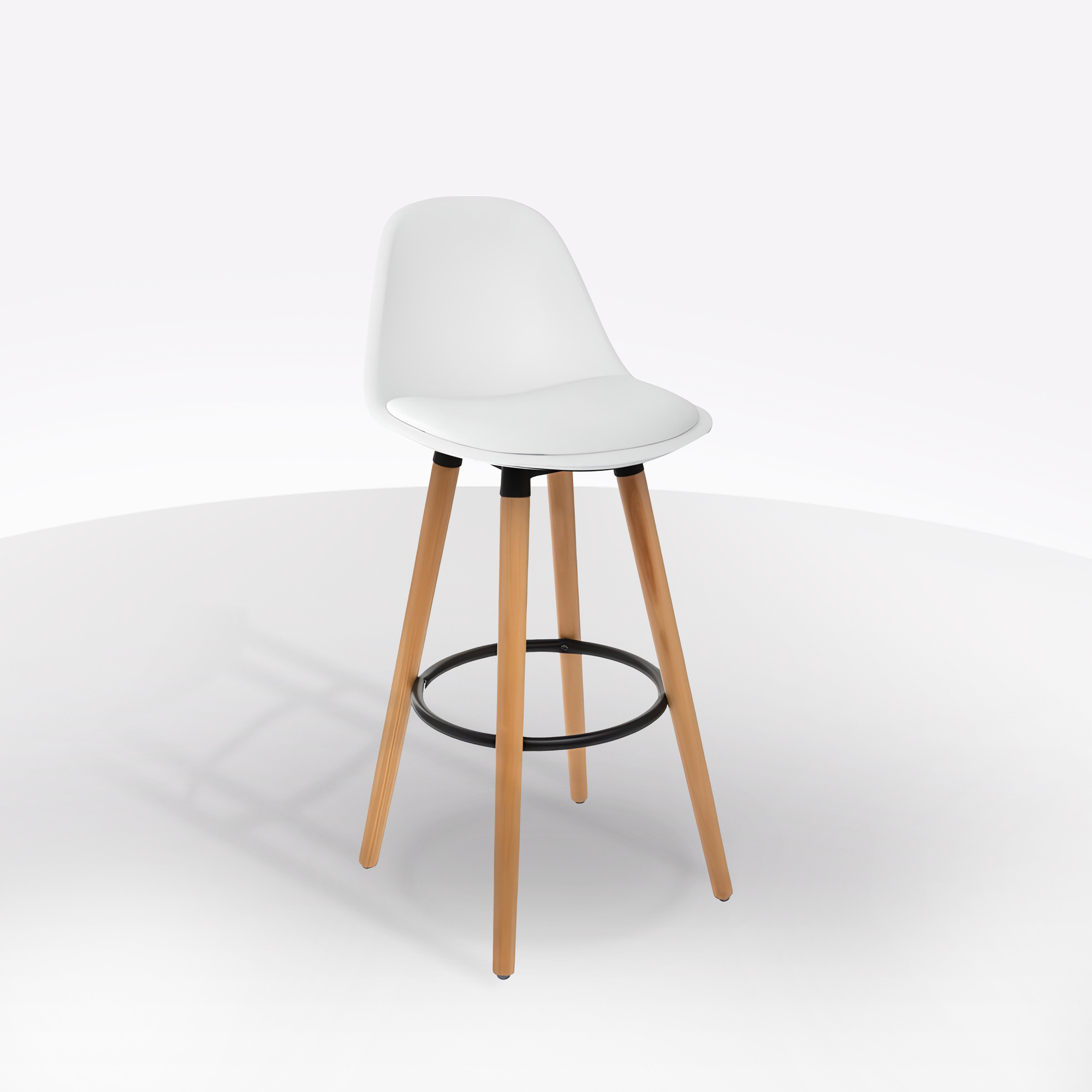 SGABELLO MOD. MAXON IN FAGGIO E POLIPROPILENE E PU BIANCO 