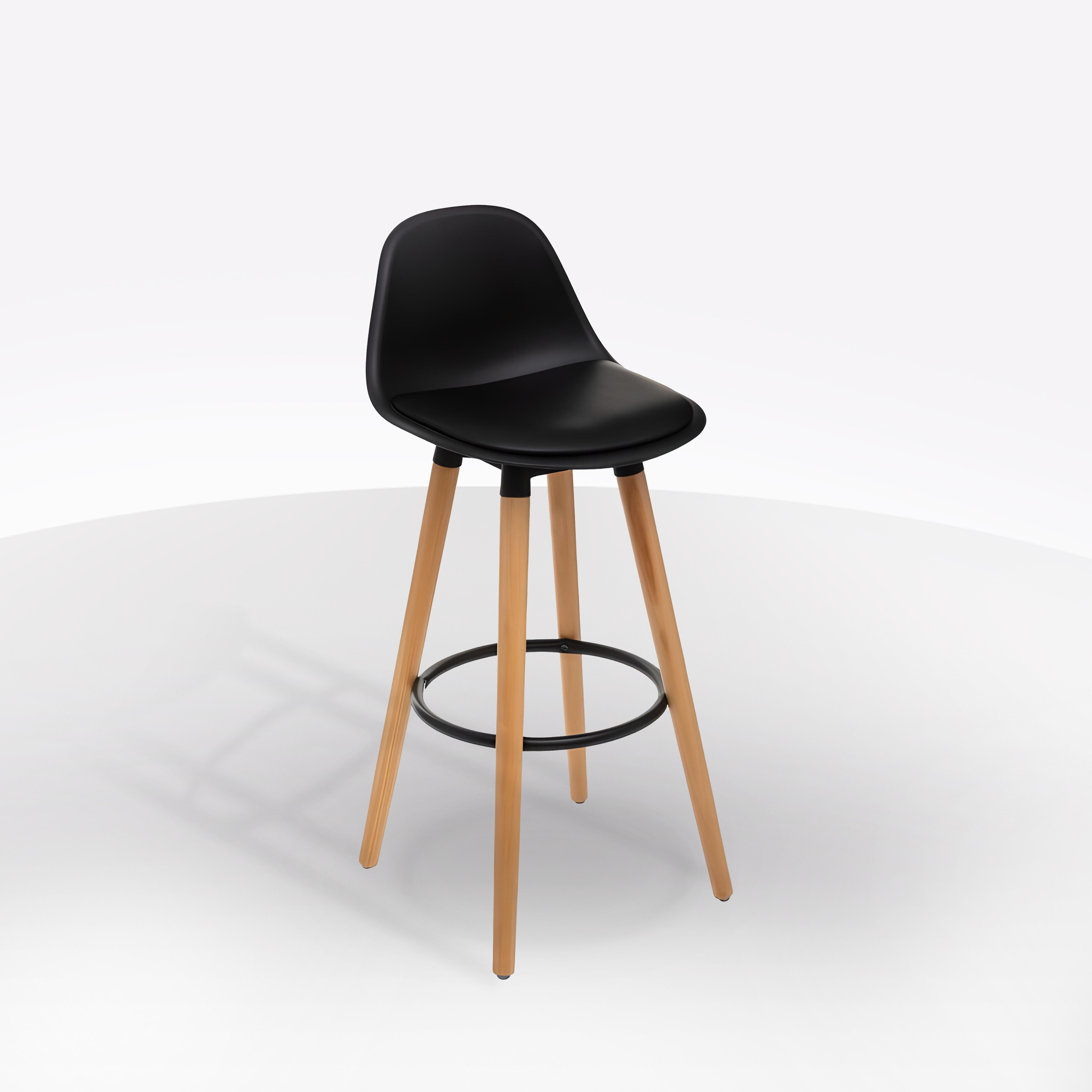 SGABELLO MOD. MAXON IN FAGGIO E POLIPROPILENE E PU NERO 