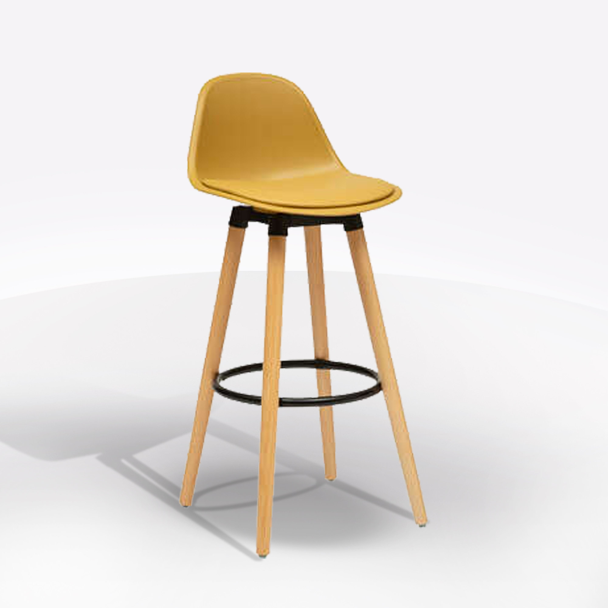 SGABELLO MOD. MAXON IN FAGGIO E POLIPROPILENE E PU GIALLO OCRA 