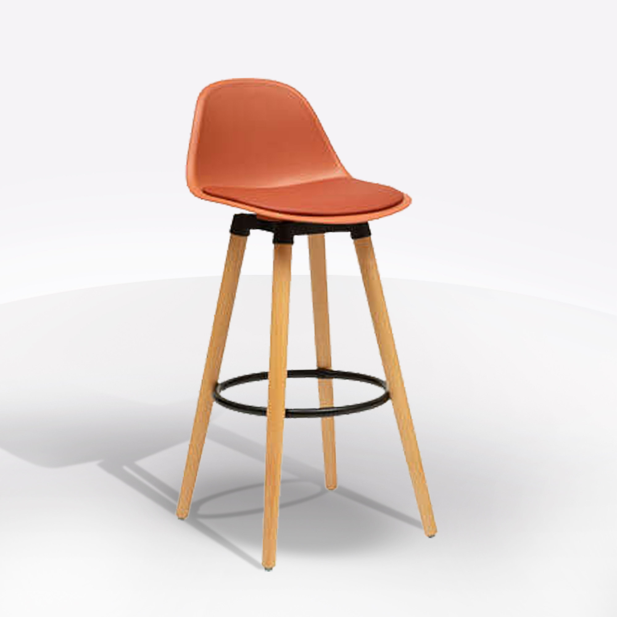 SGABELLO MOD. MAXON IN FAGGIO E POLIPROPILENE E PU TERRACOTTA