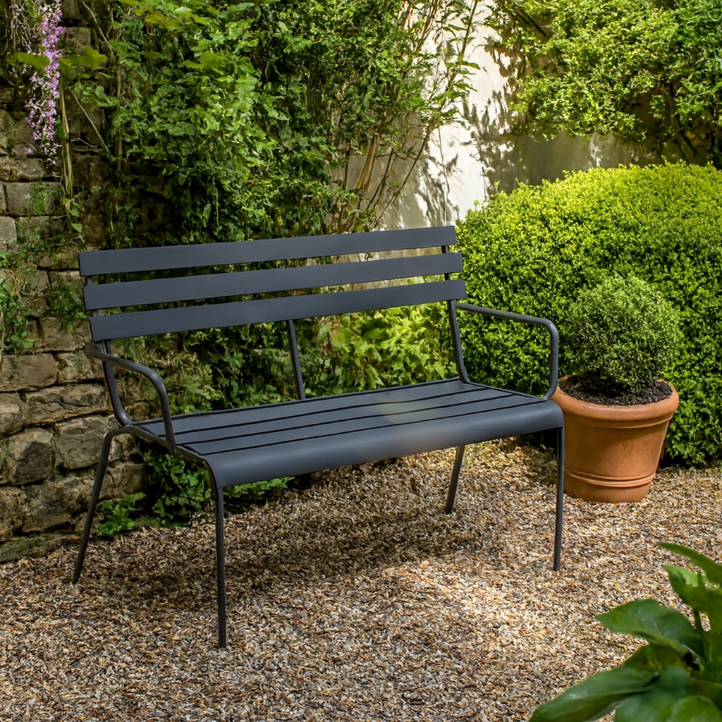 PANCHINA DA ESTERNO GREENSBORO 114X56 H.79 IN ACCIAIO GRAFITE