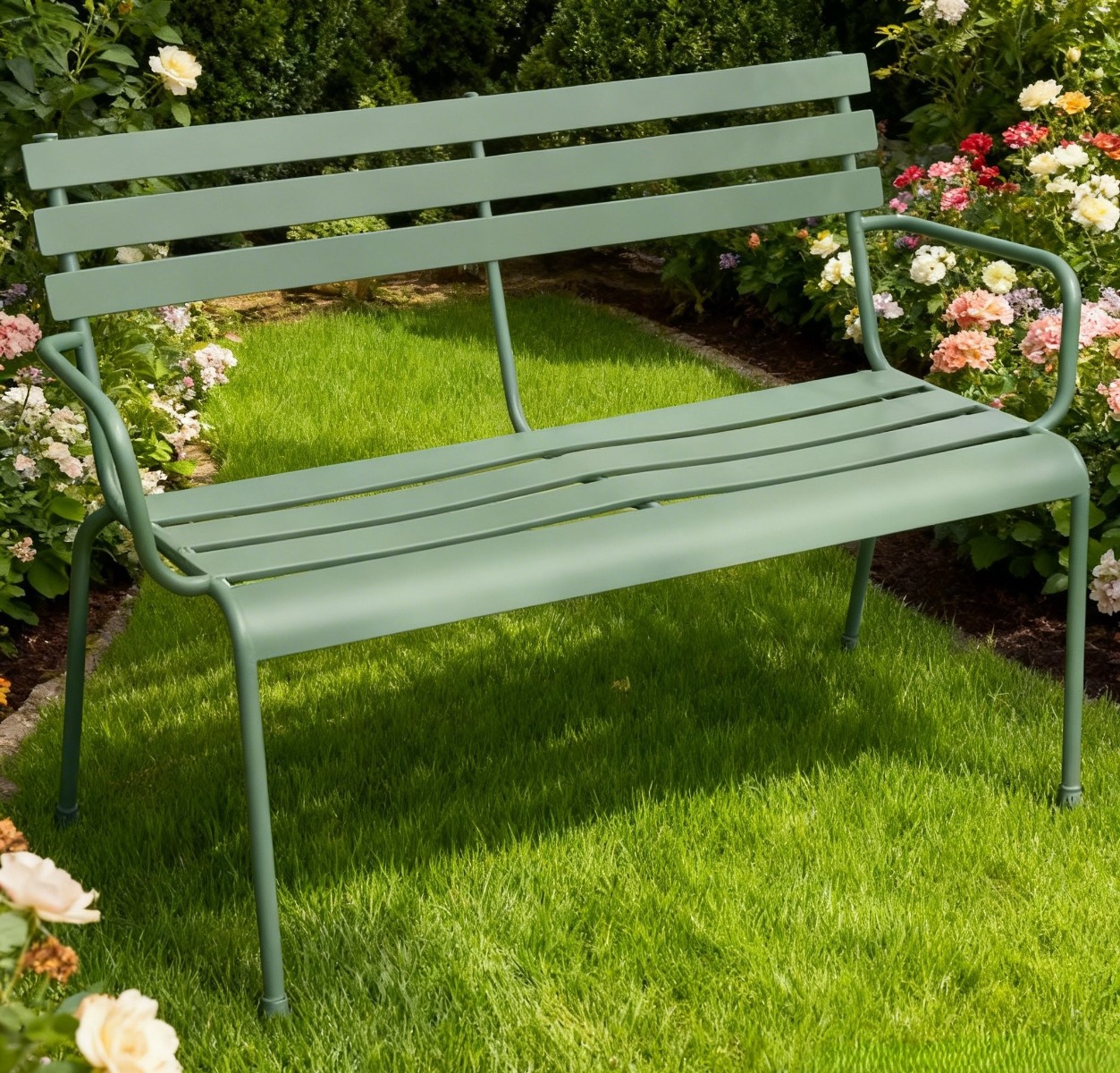 PANCHINA DA ESTERNO GREENSBORO 114X56 H. 79 IN ACCIAIO VERDE OLIVA 