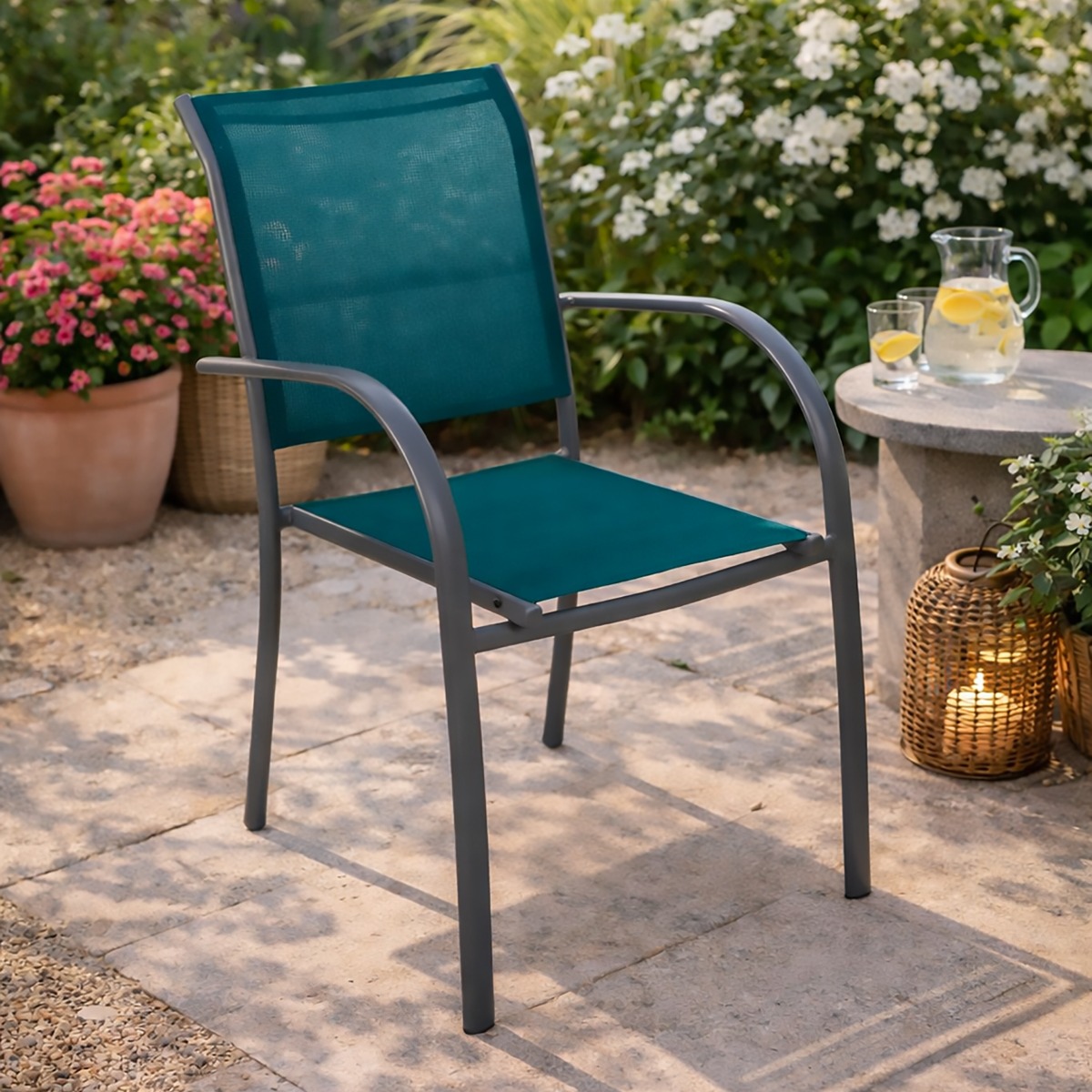 SEDIA DA ESTERNO MOD. PIAZZA ANTRACITE E TEXTILENE OTTANIO