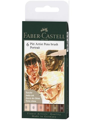 FABER CASTELL - ASTUCCIO 6 PENNE PITT ARTIST PEN B PORTRAIT ASS.