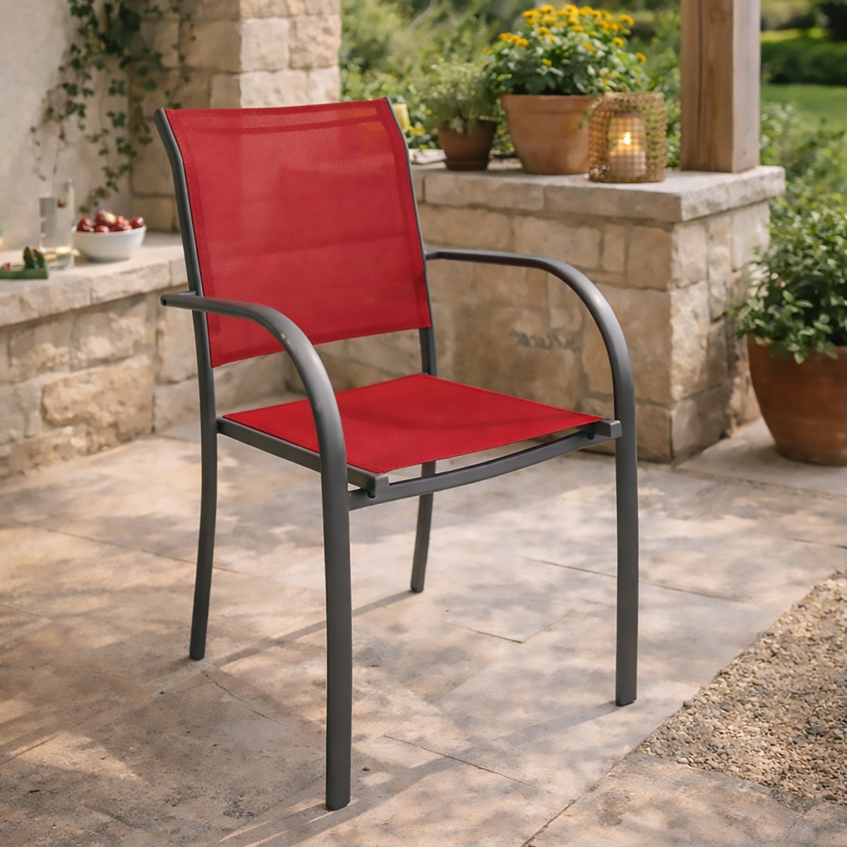 SEDIA DA ESTERNO MOD. PIAZZA ANTRACITE E TEXTILENE MELOGRANO