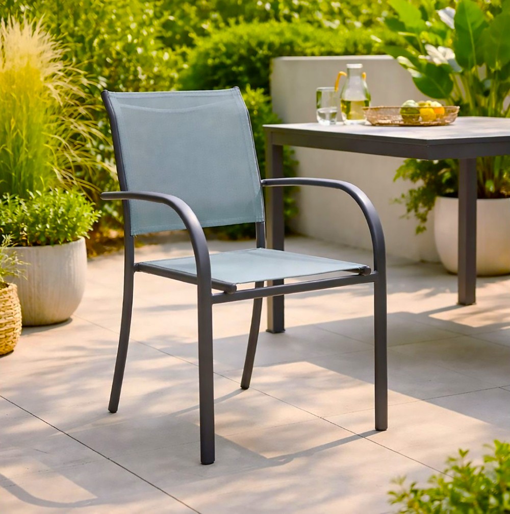 SEDIA DA ESTERNO MOD. PIAZZA ANTRACITE E TEXTILENE VERDE GIADA