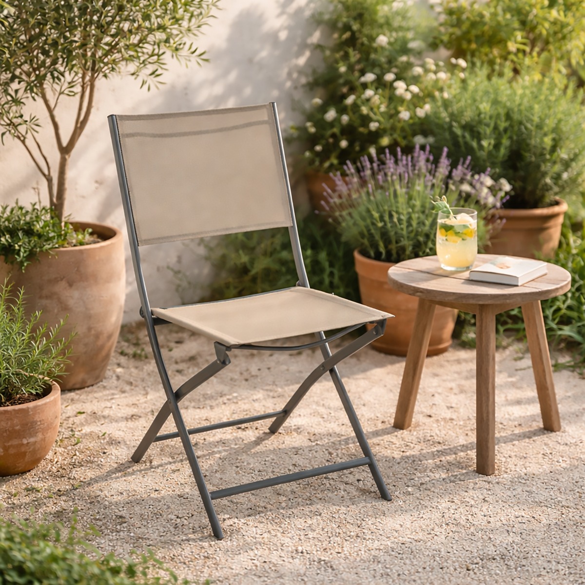 SEDIA PIEGHEVOLE DA ESTERNO MODULA TONKA E TEXTILENE BEIGE