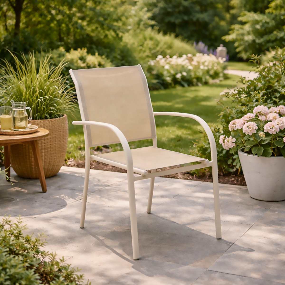 SEDIA DA ESTERNO MOD. PIAZZA ARGILLA E TEXTILENE BEIGE