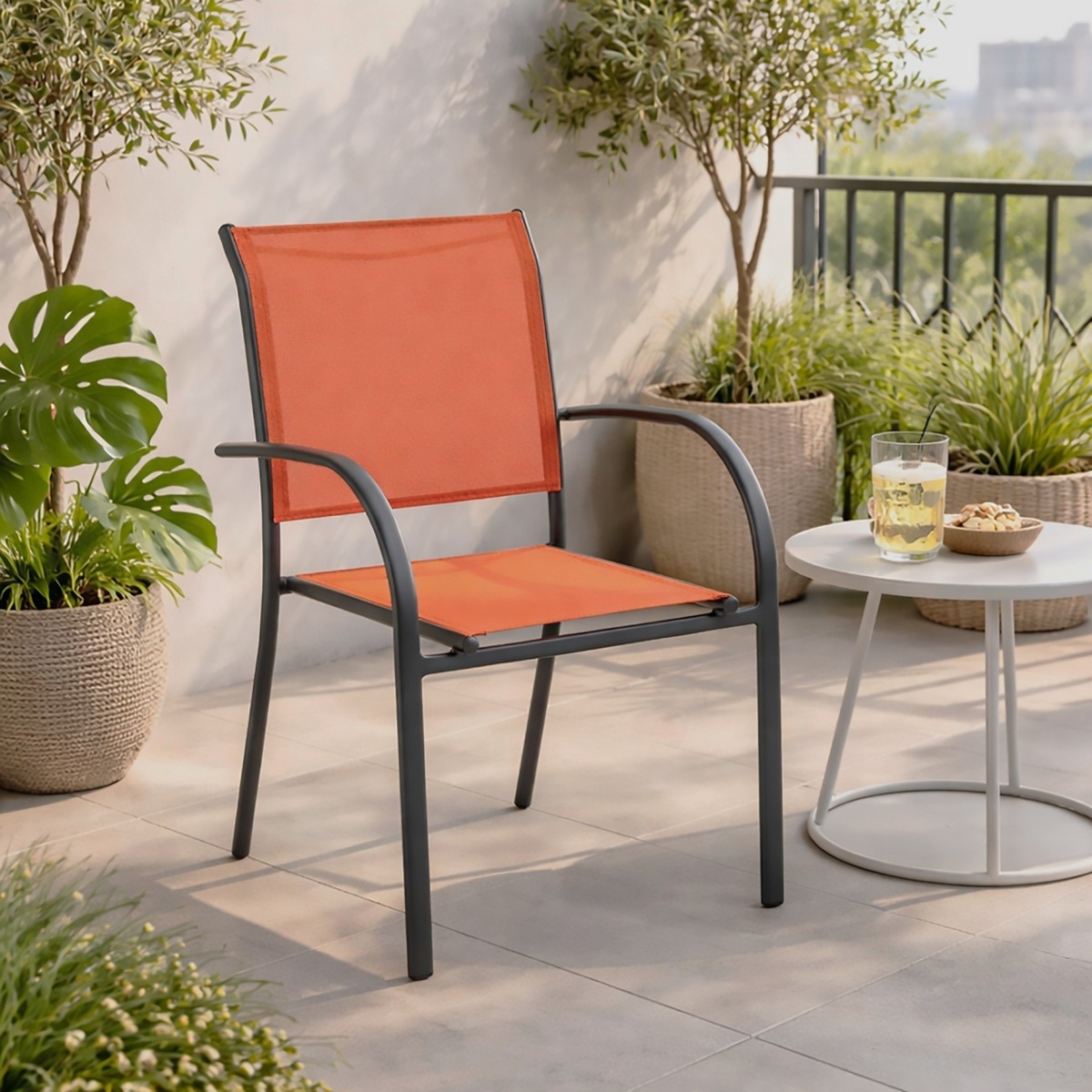 SEDIA DA ESTERNO MOD. PIAZZA ANTRACITE E TEXTILENE AMBRA