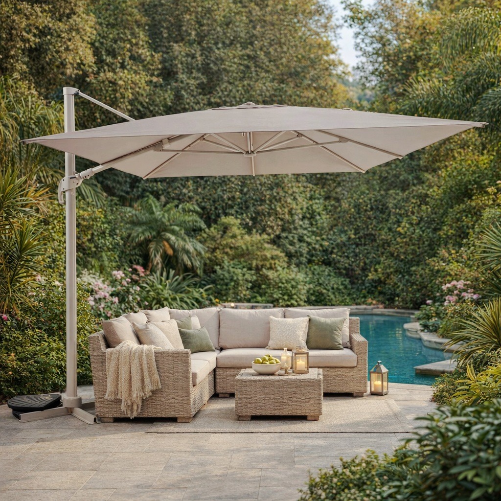 OMBRELLONE A BRACCIO MOD. MELHIA MT 3X3 ARGILLA/LINO