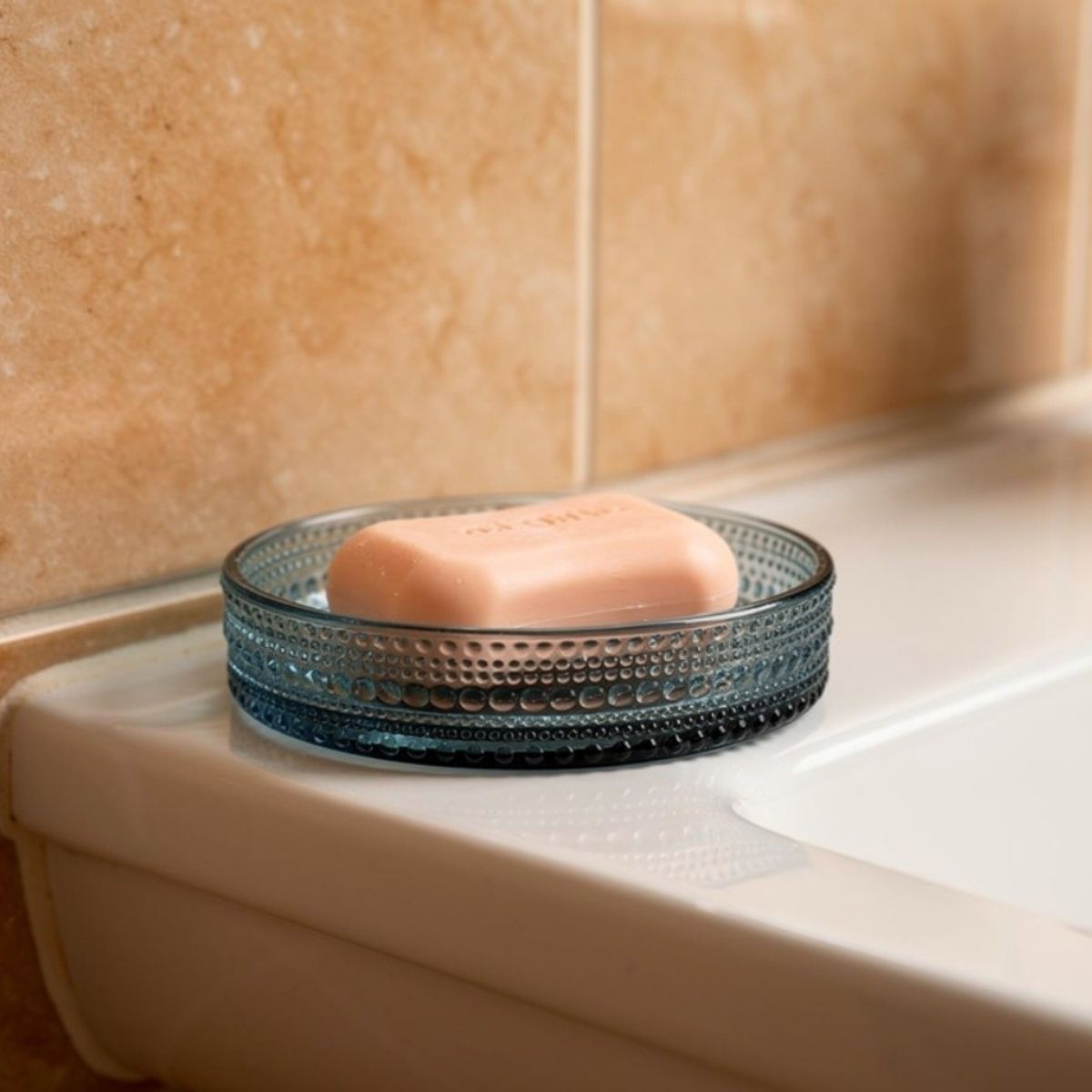 PORTA SAPONE IN VETRO BLU TRASPARENTE