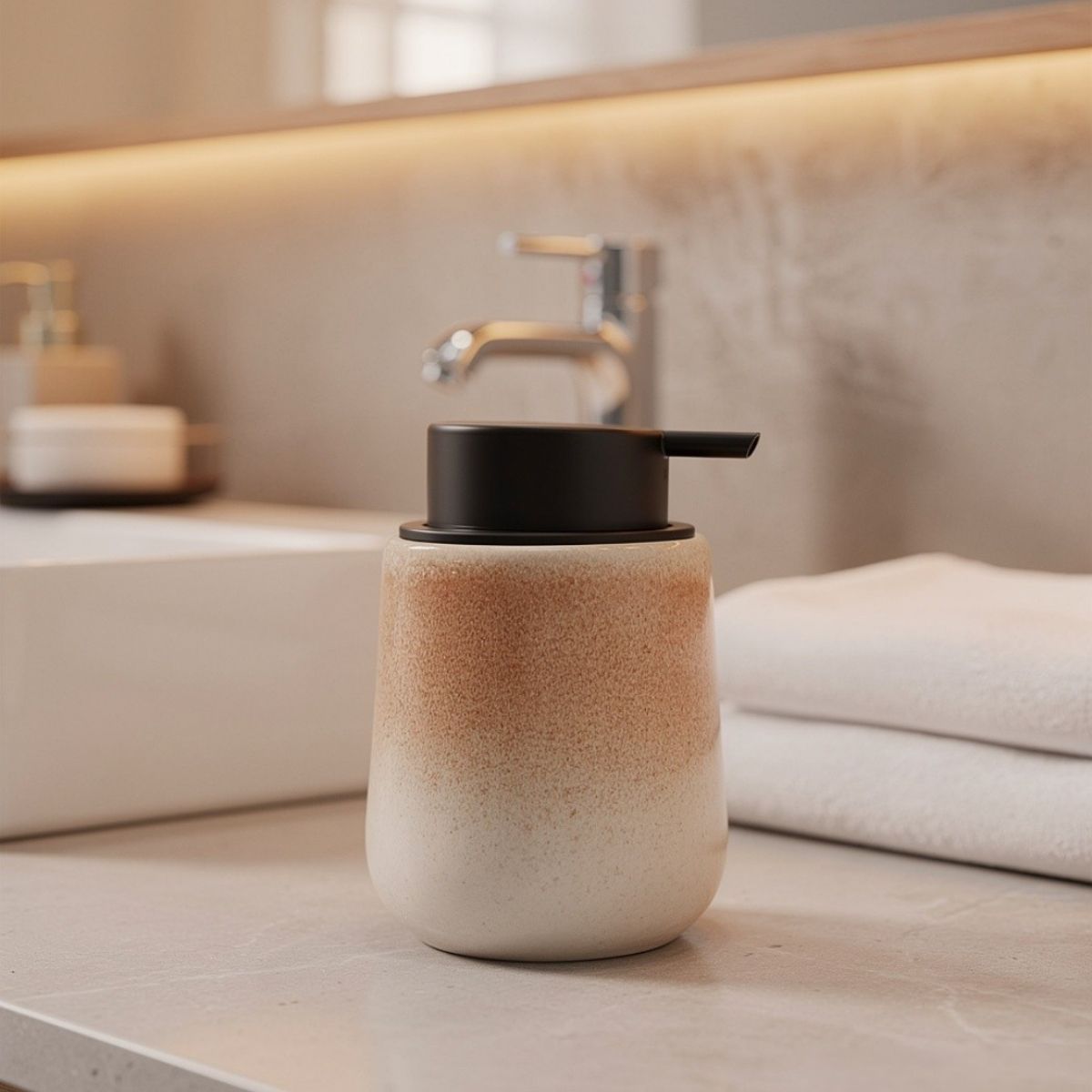DISPENSER SAPONE IN CERAMICA BIANCO SFUMATO ARANCIO