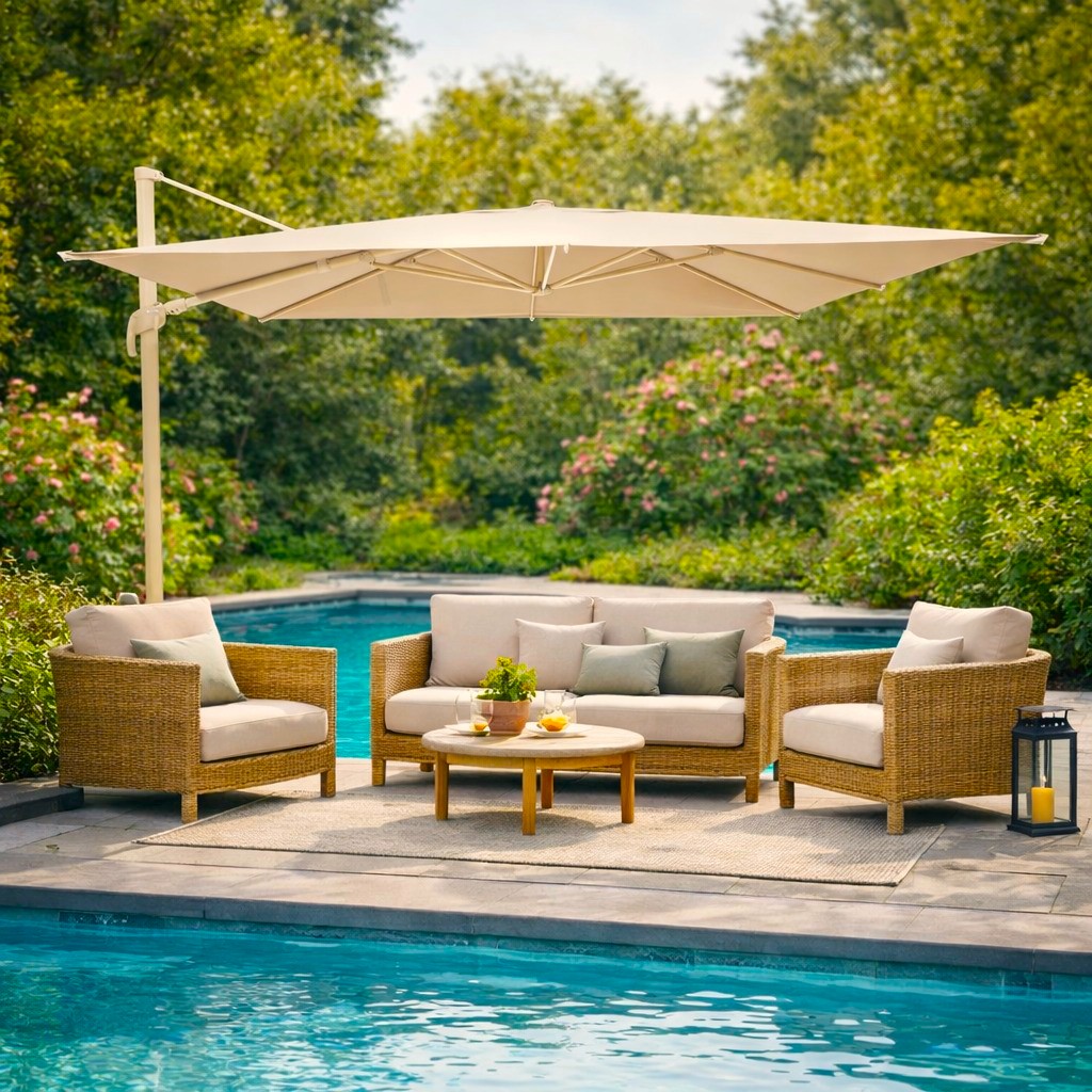 OMBRELLONE A BRACCIO MOD. MELHIA 3X4MT ARGILLA/LINO