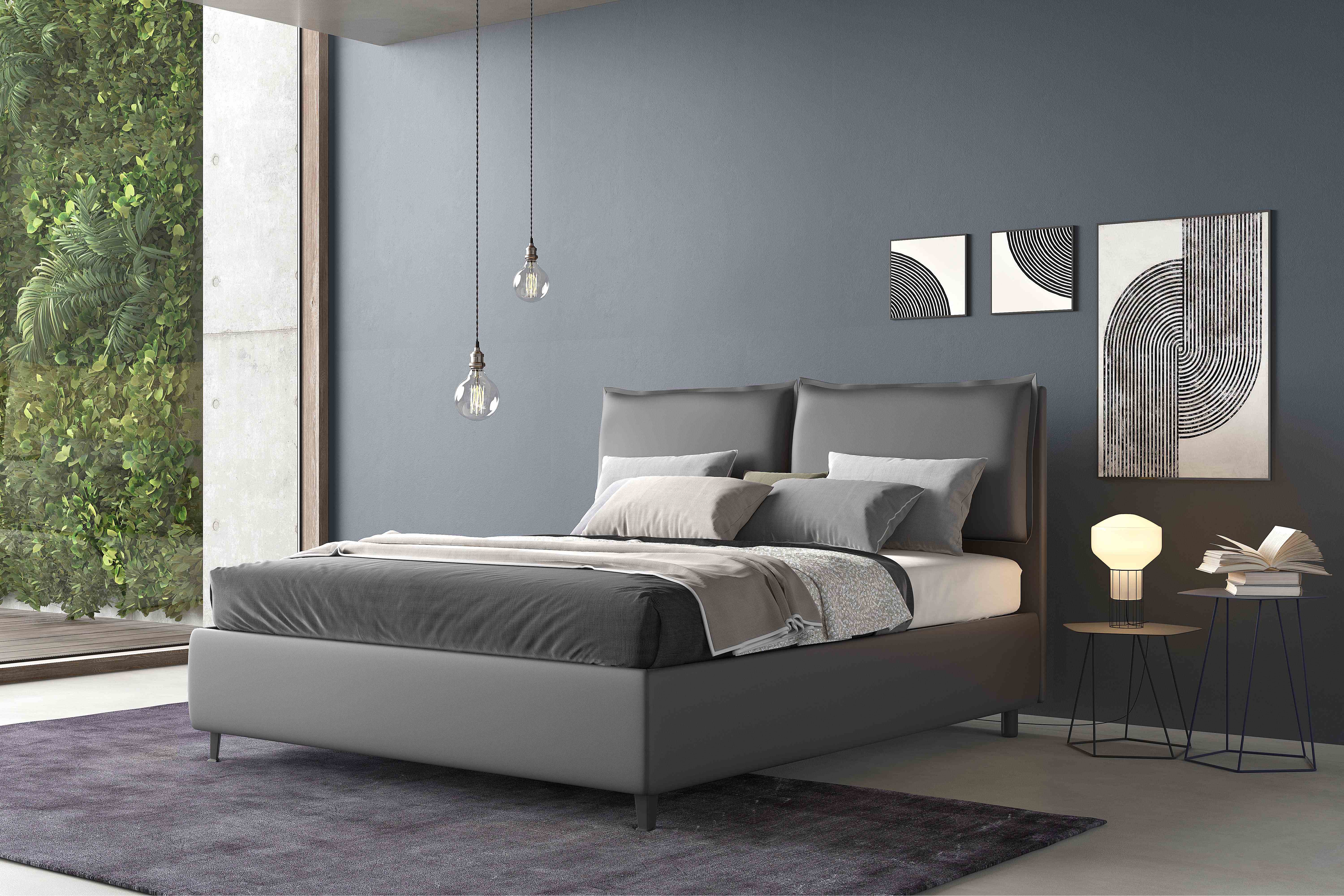 LETTO MATRIMONIALE CON CONTENITORE IN ECOPELLE GRIGIO