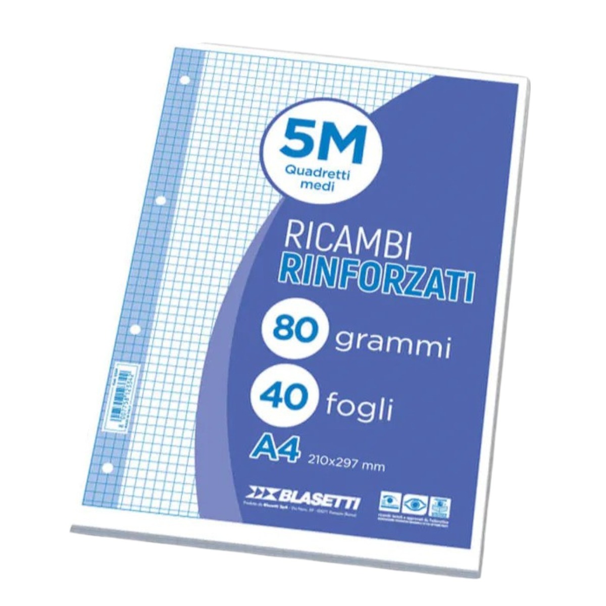 CONFEZIONE 40 FOGLI RICAMBI RINFORZATI A4 QUADRETTI