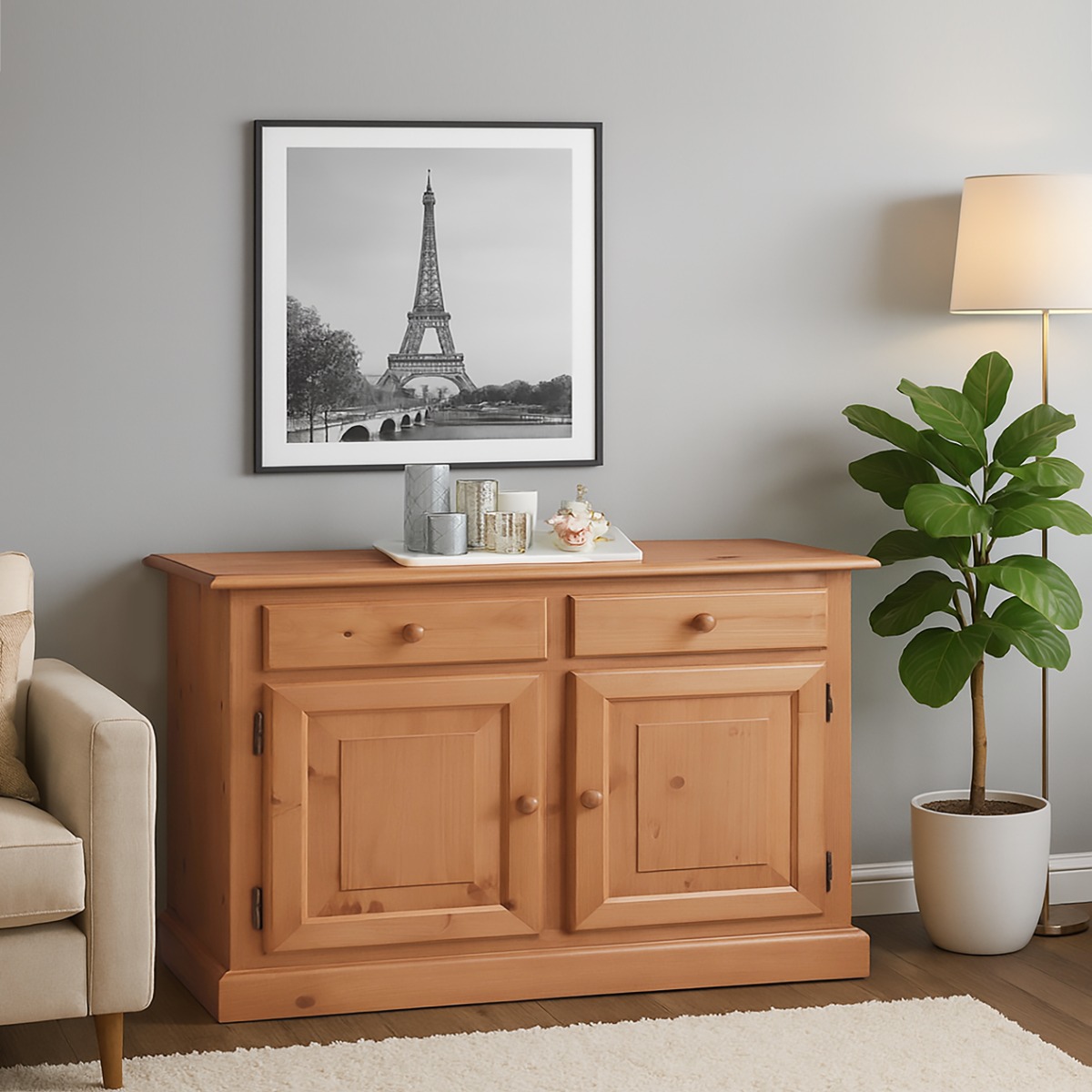 CREDENZA MOD. LOSANNA IN LEGNO DI PINO CM 102X43 H. 85 TINTA MIELE