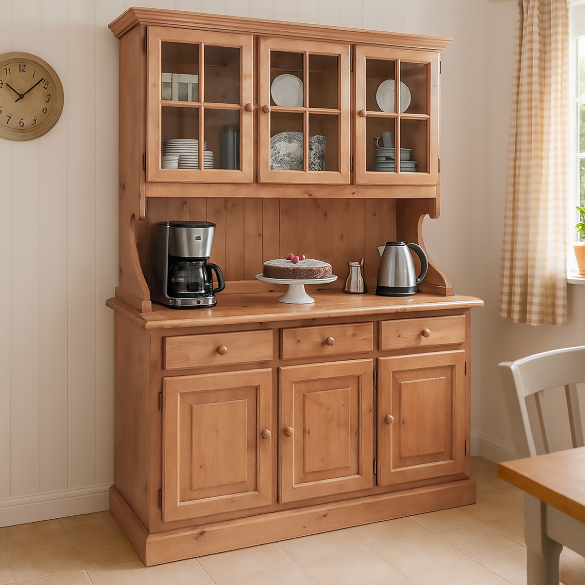 CRISTALLIERA MOD. LOSANNA IN LEGNO DI PINO CM 147X43 H. 195 TINTA MIELE