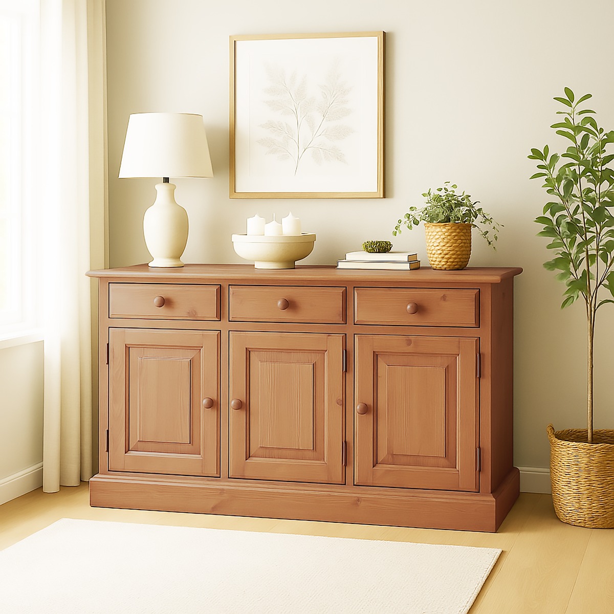 CREDENZA MOD. LOSANNA IN LEGNO DI PINO CM 147X43 H. 85 TINTA MIELE