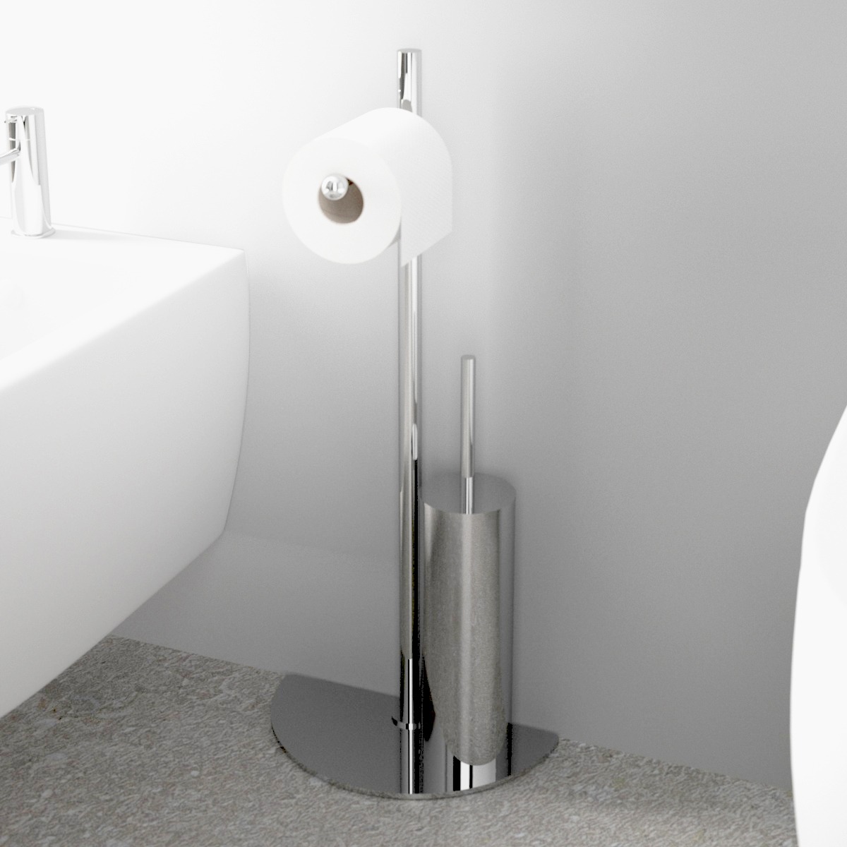 LINEA SEMPIONE - PIANTANA PORTA ROTOLO E PORTA SCOPINO CROMATO