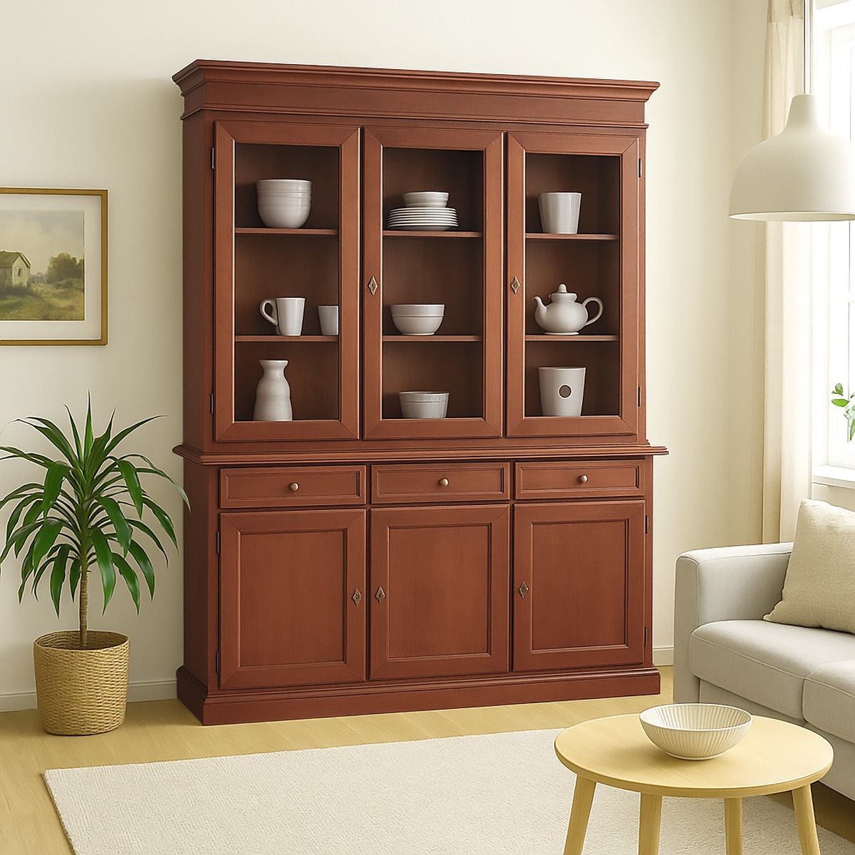 CRISTALLIERA IN LEGNO MASSELLO CM 156X42 H. 205 NOCE