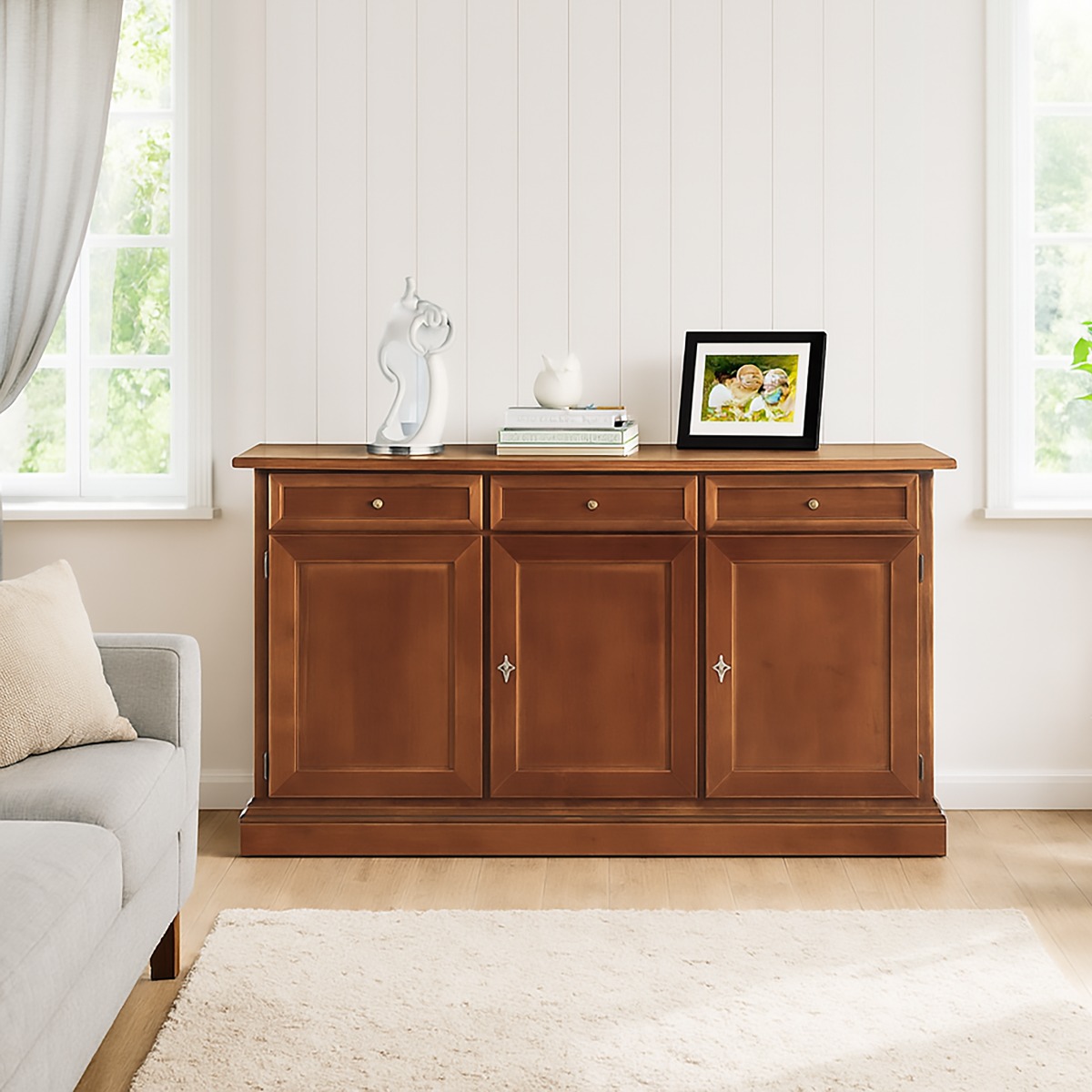 CREDENZA IN LEGNO MASSELLO CM 156X42 H. 85 NOCE