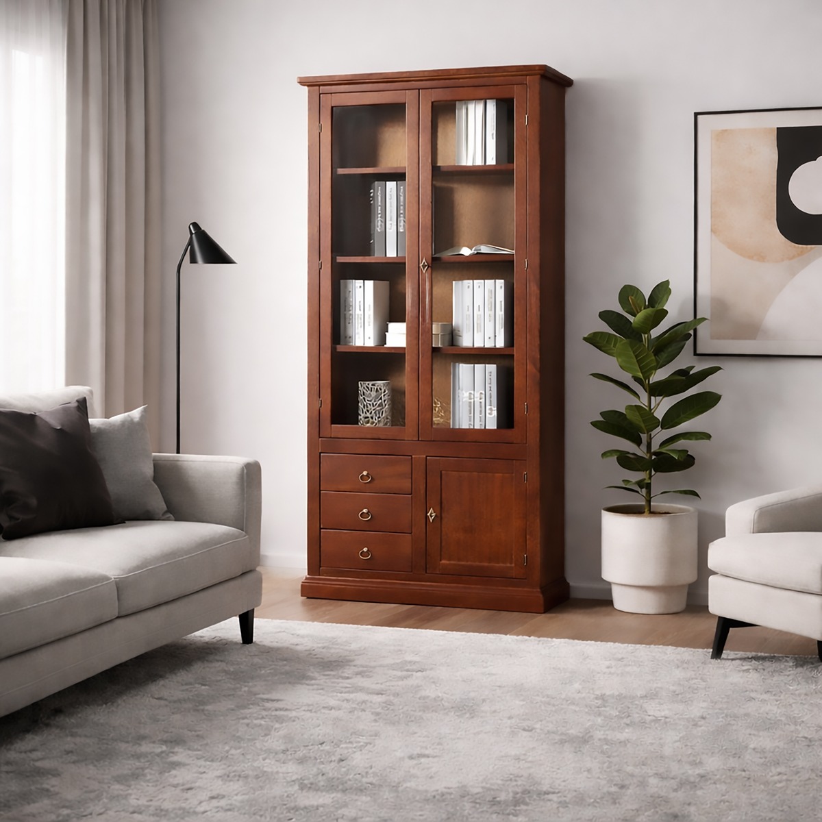 LIBRERIA IN LEGNO MASSELLO TINTA NOCE CM 90X41 H. 186 