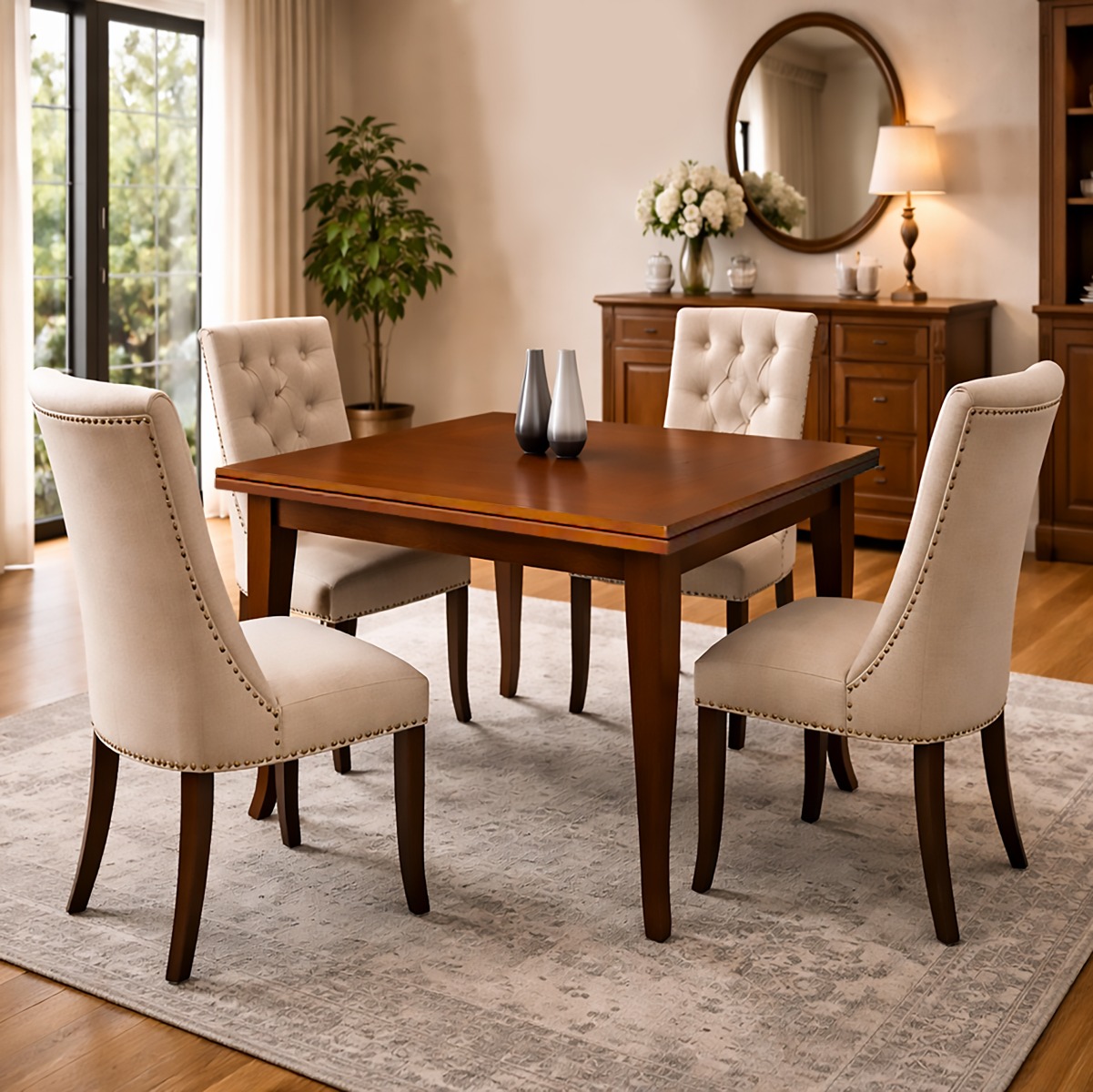 TAVOLO A LIBRO CM 100X100 IN LEGNO FINITURA BASSANO