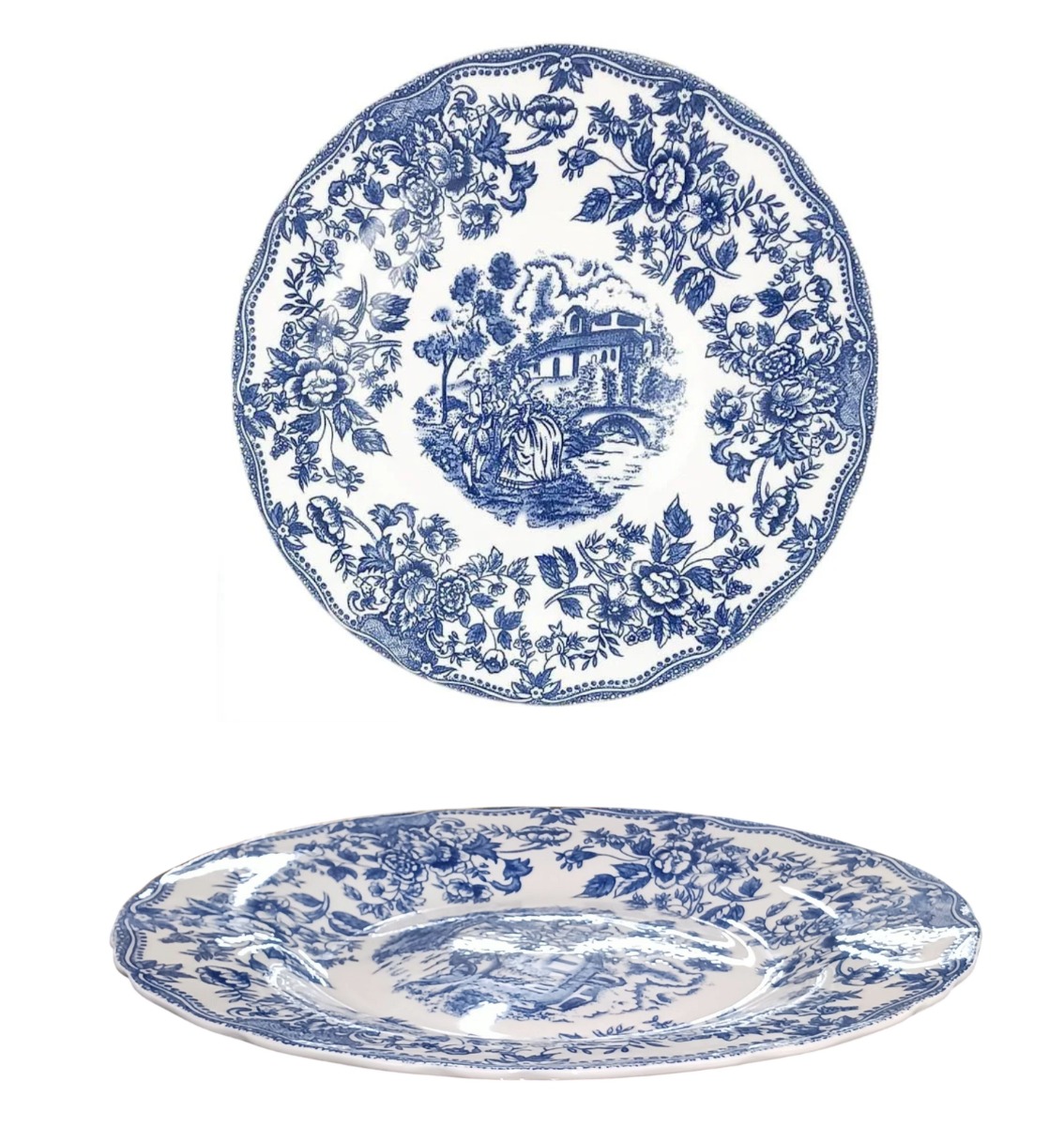PIATTO DESSERT INGLESE IN PORCELLANA BIANCO CON DECORO BLU DIAM. 20CM
