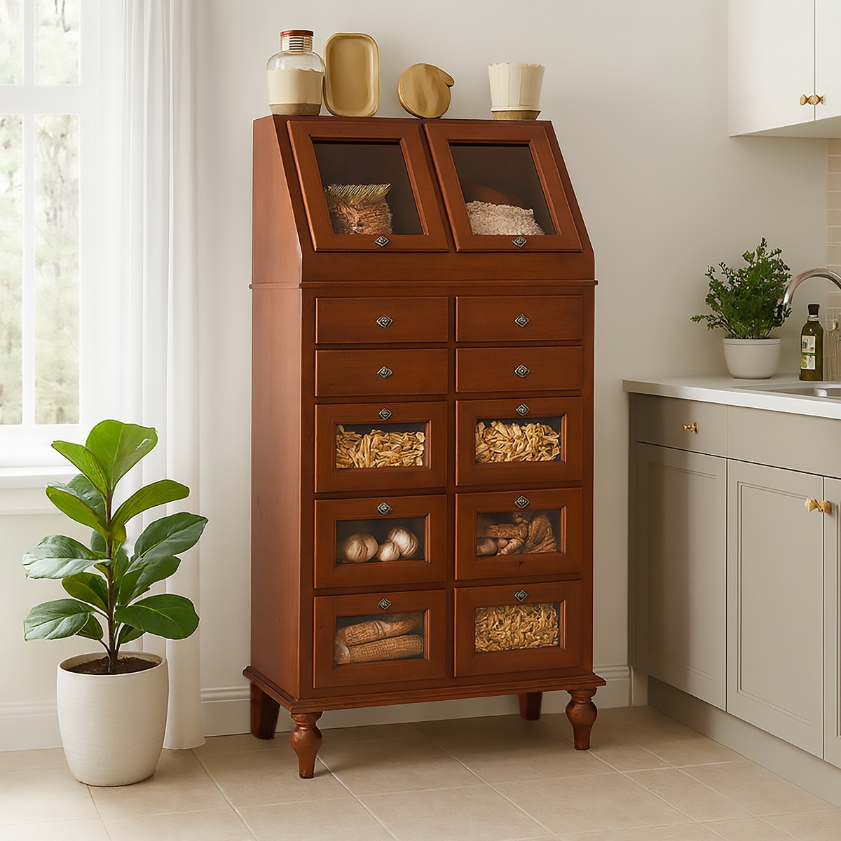 DISPENSA IN LEGNO MASSELLO CM 82X44 H. 154.7 TINTA NOCE