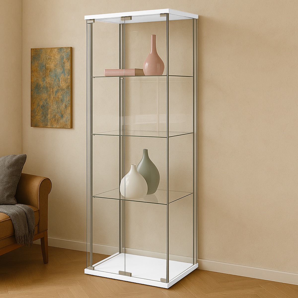 VETRINA 2 ANTE CM 60.5X36.5 H. 163 BIANCA IN VETRO TEMPERATO