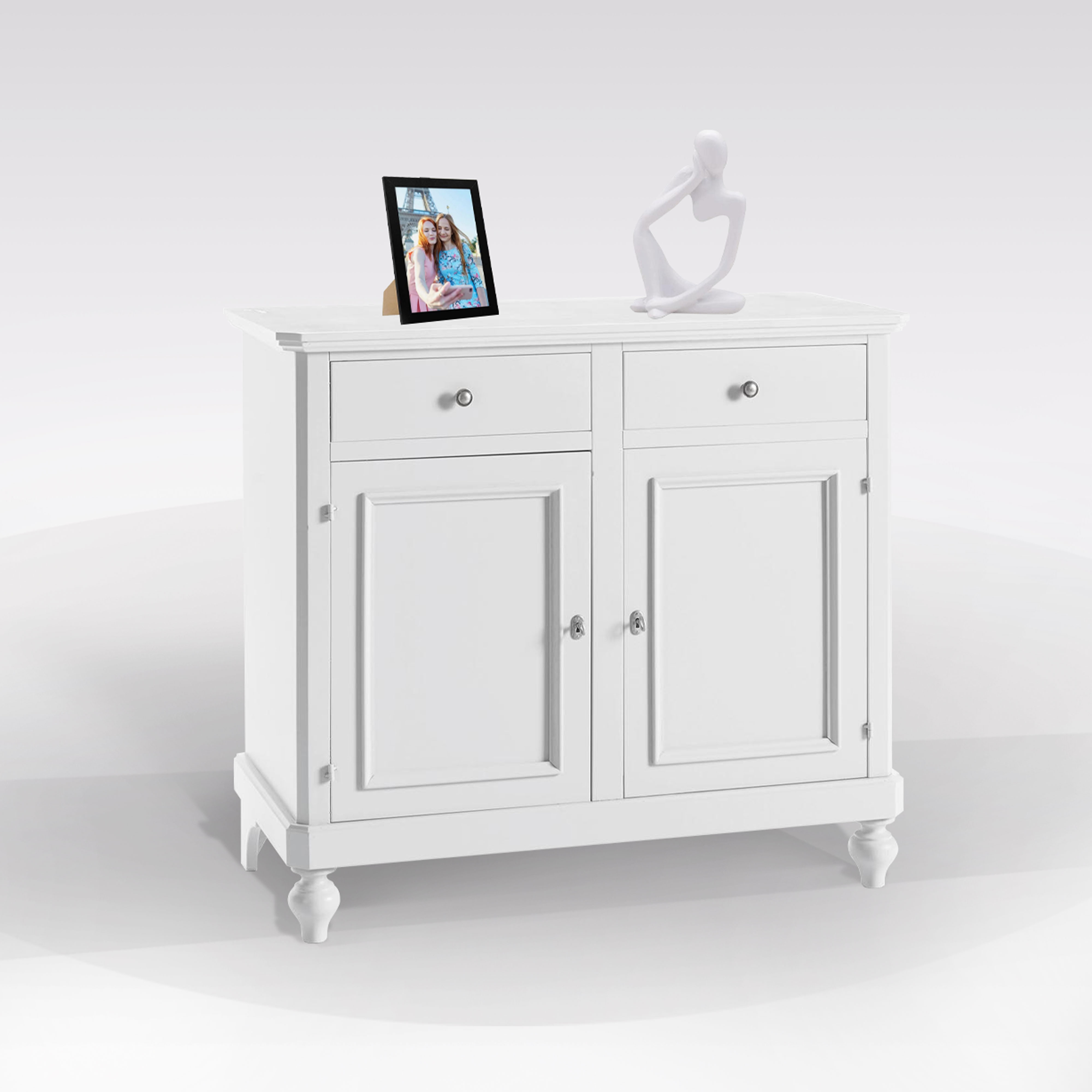 CREDENZA LACCATA BIANCA 2 ANTE E 2 CASSETTI 