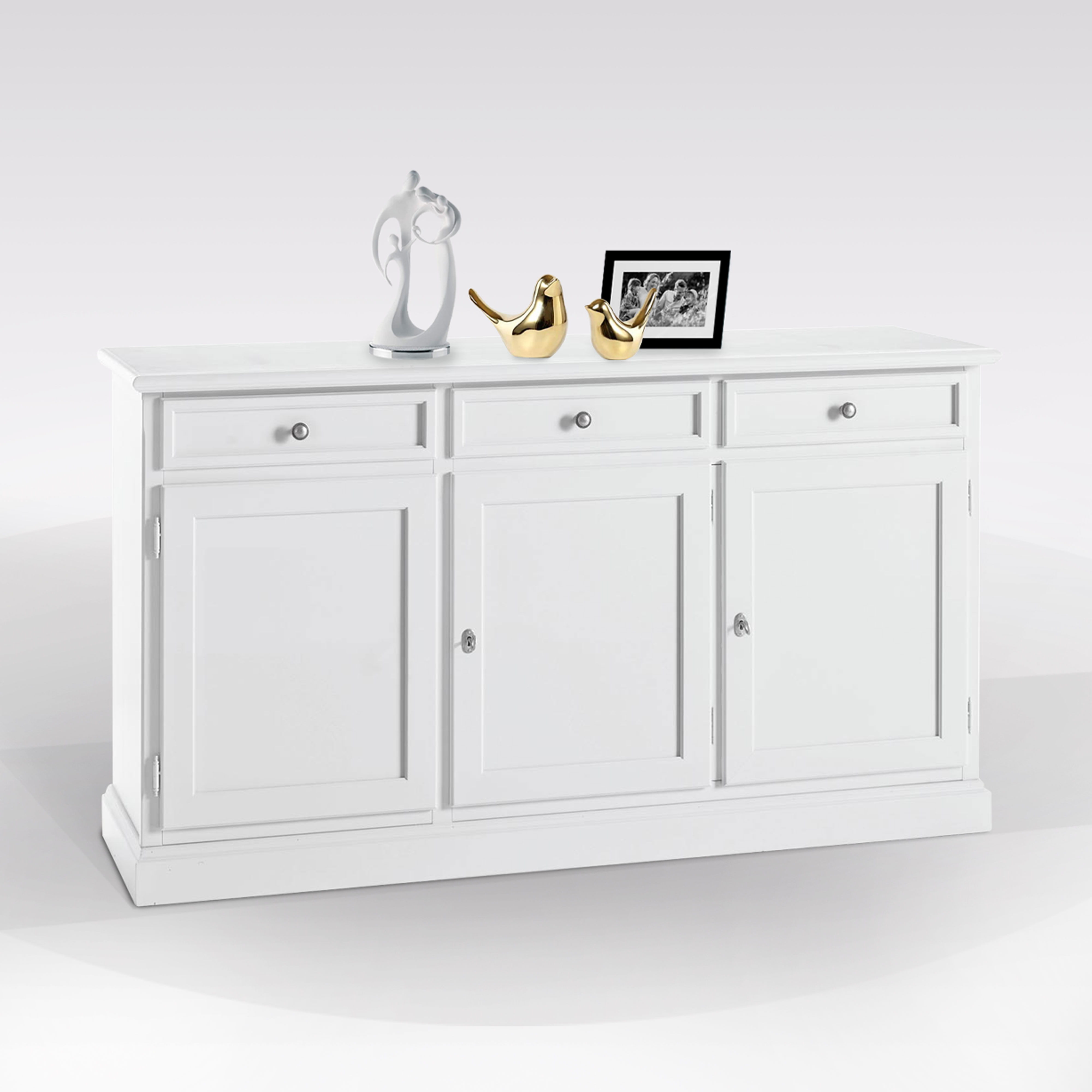CREDENZA IN LEGNO MASSELLO CM 155X42 H. 86 LACCATO BIANCO