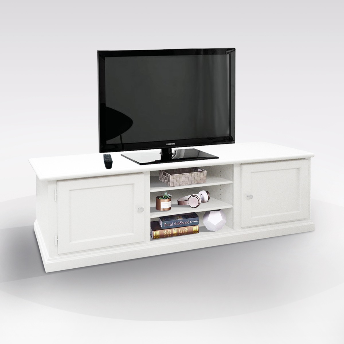 PORTA TV IN LEGNO CM 160X46 H. 55 BIANCO LACCATO
