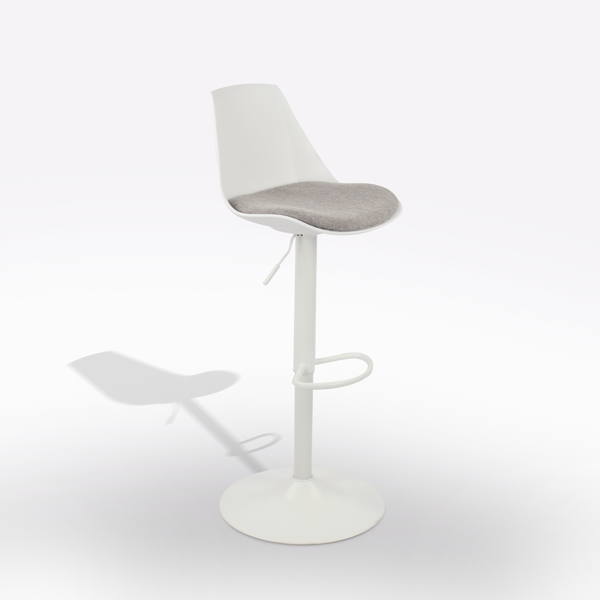 SGABELLO BIANCO CON SEDUTA IN TESSUTO GRIGIO