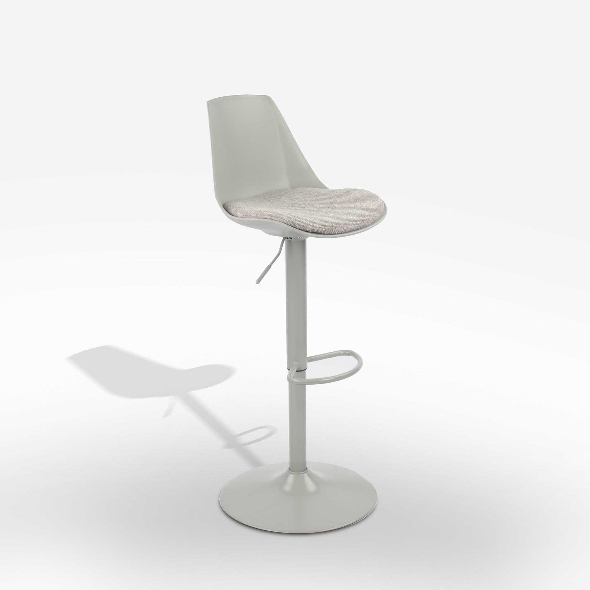 SGABELLO GRIGIO CON SEDUTA IN TESSUTO GRIGIO