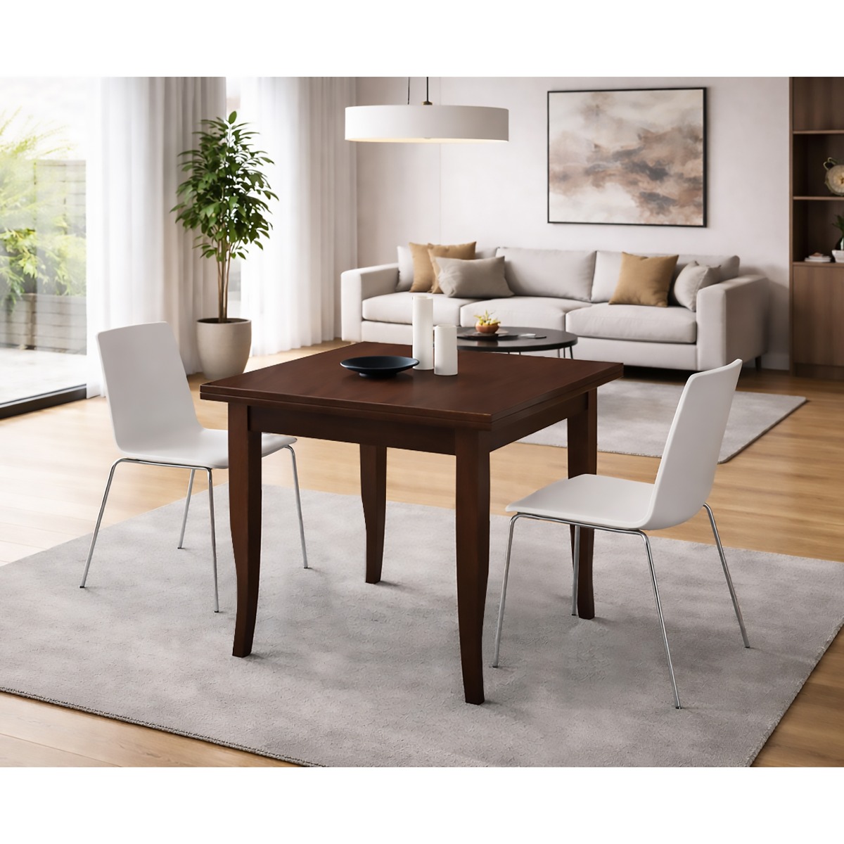 TAVOLO A LIBRO CM 80X80 IN LEGNO TINTA NOCE