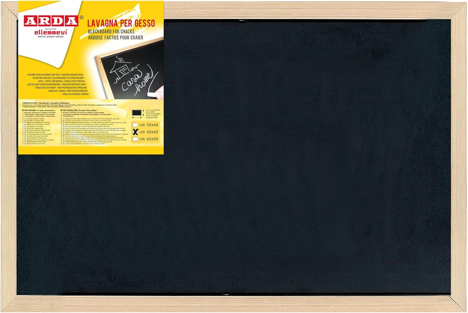 ARDA - LAVAGNA 40X60 CM NERA CON CORNICE IN LEGNO 