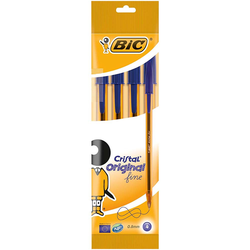 BIC - SET 4 PENNE A SFERA CRISTAL ORIGINAL FINE BLU