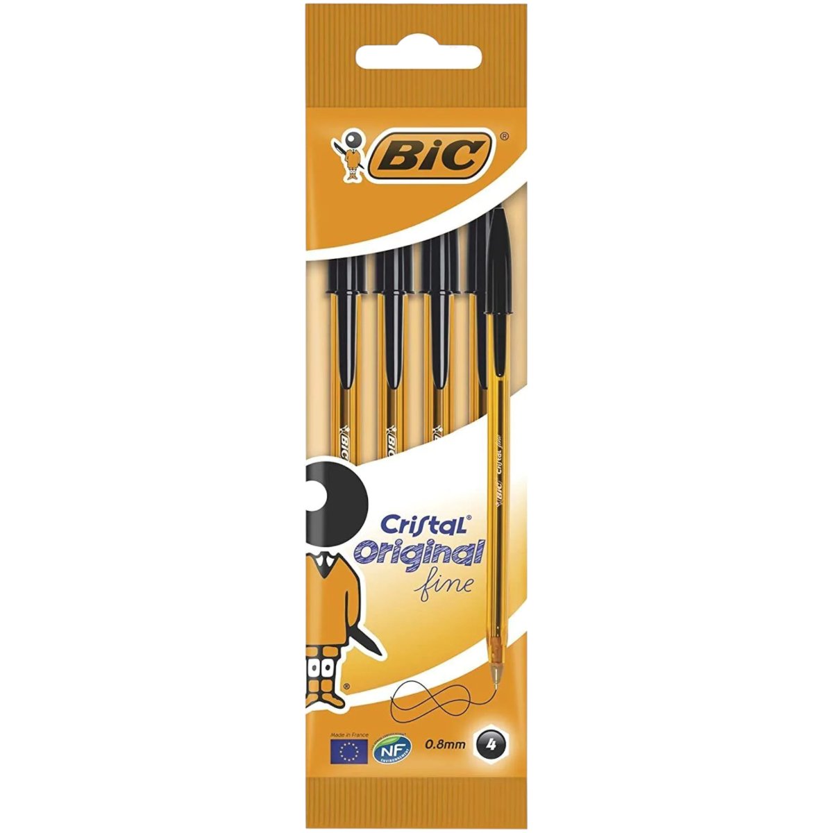 BIC - SET 4 PENNE A SFERA CRISTAL ORIGINAL FINE NERE