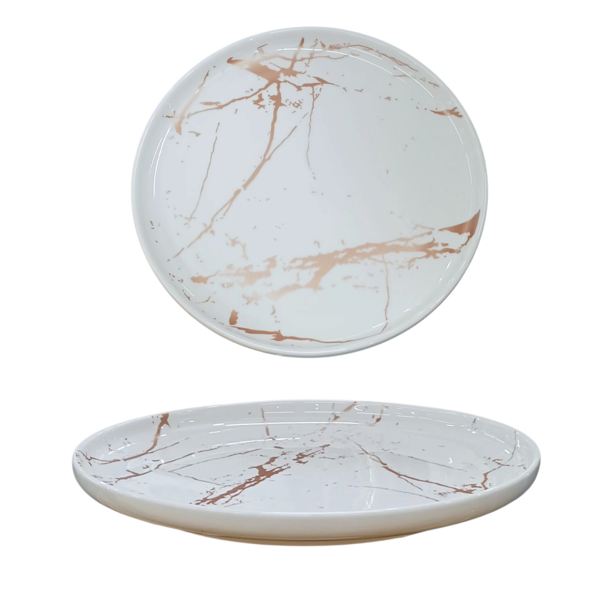PIATTO PIANO IN PORCELLANA LINEA MARBLE WHITE DIAM. 26CM BIANCO EFFETTO MARMO