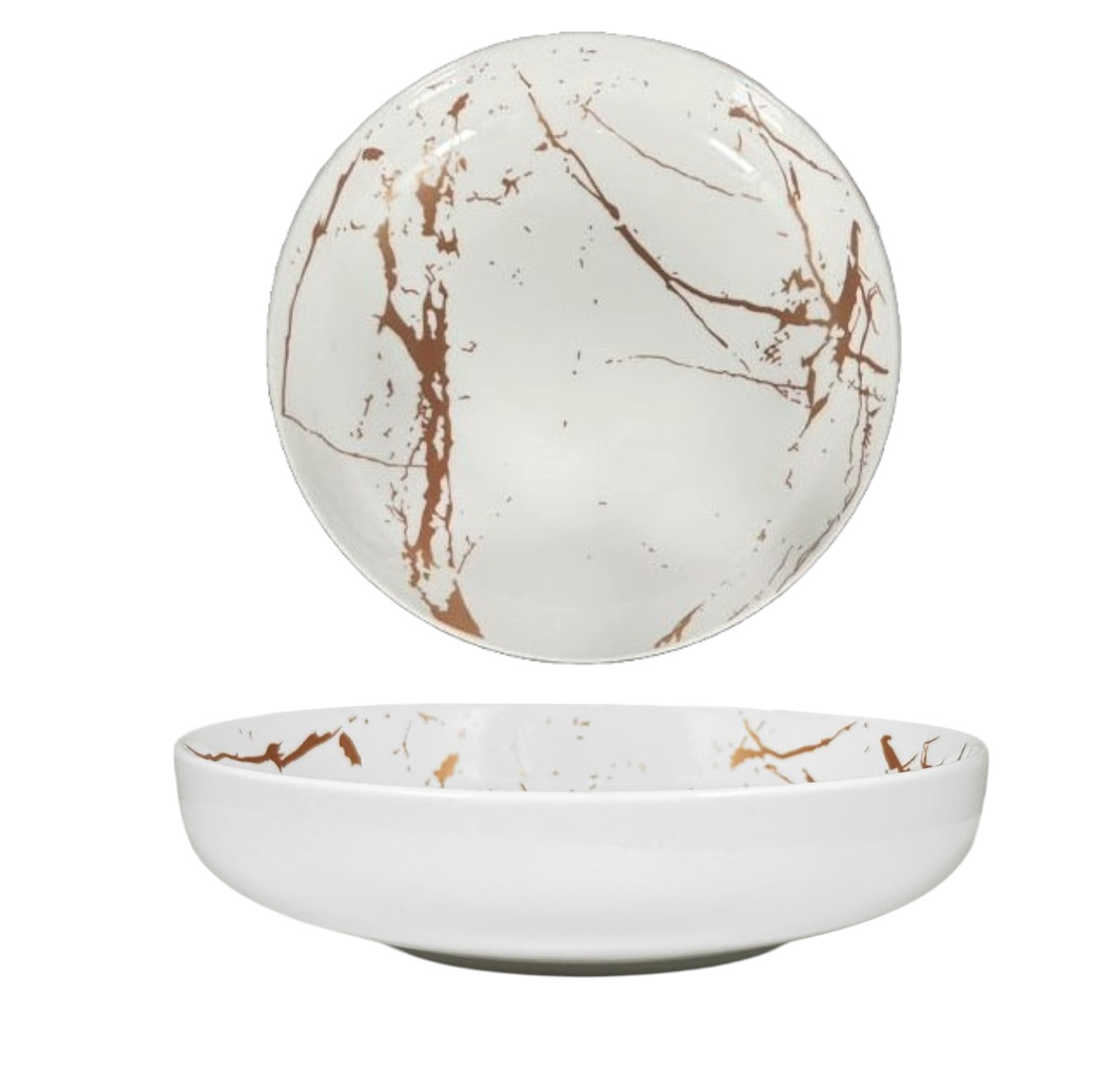 PIATTO FONDO IN PORCELLANA LINEA MARBLE WHITE DIAM. 20CM BIANCO EFFETTO MARMO