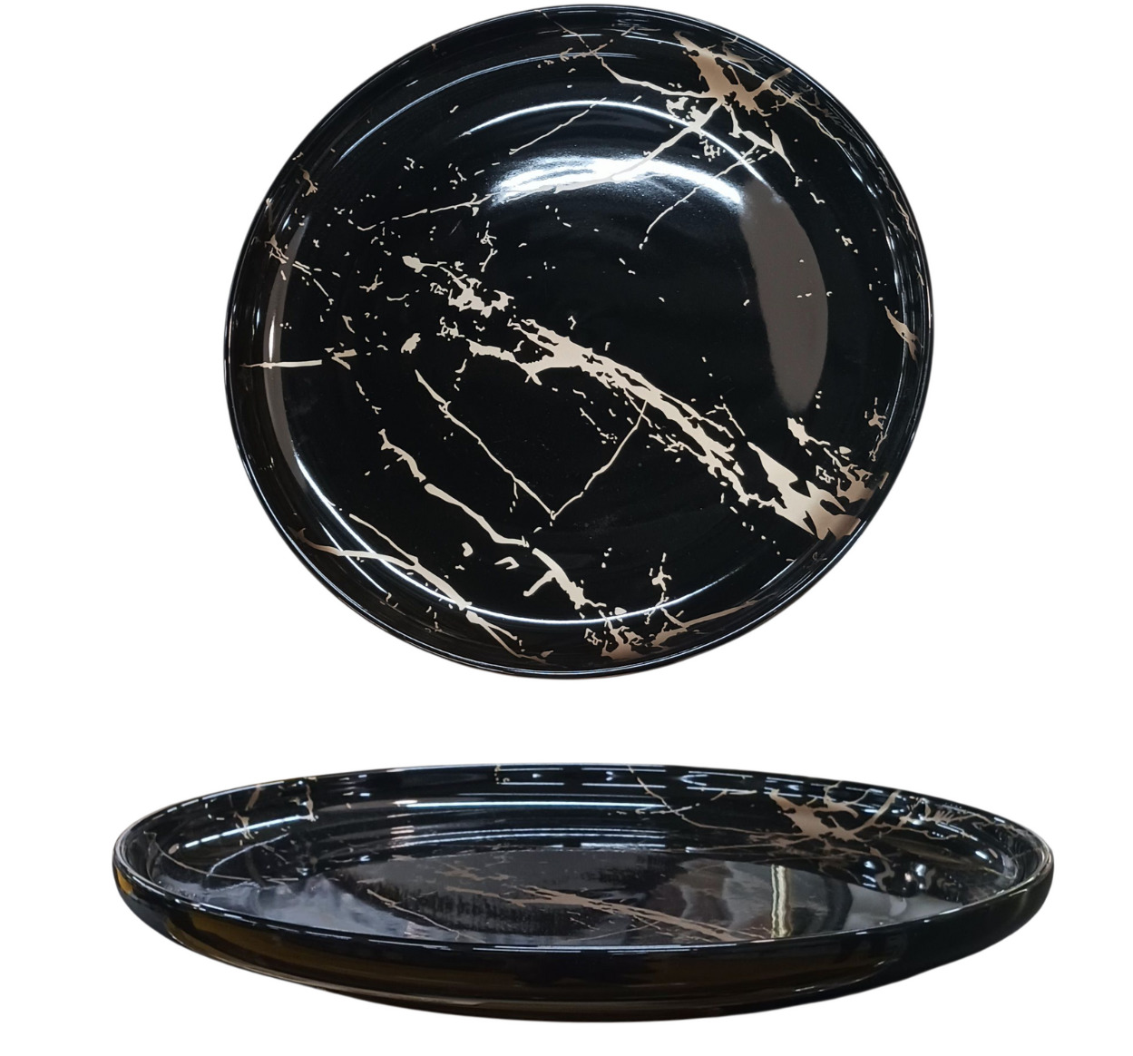 PIATTO PIANO IN PORCELLANA LINA MARBLE BLACK DIAM. 26CM NERO EFFETTO MARMO